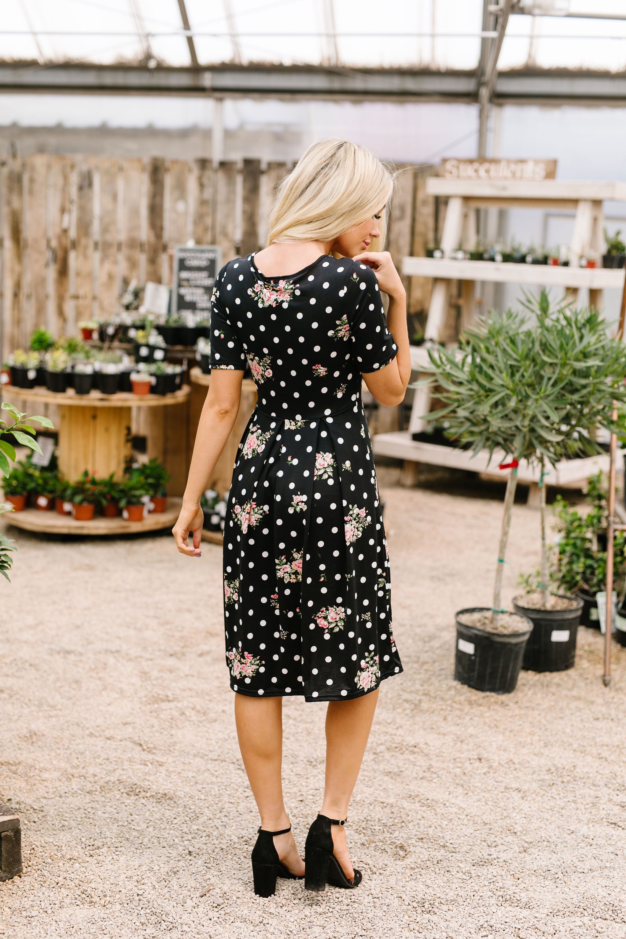 Dots & Roses Dress In Black
