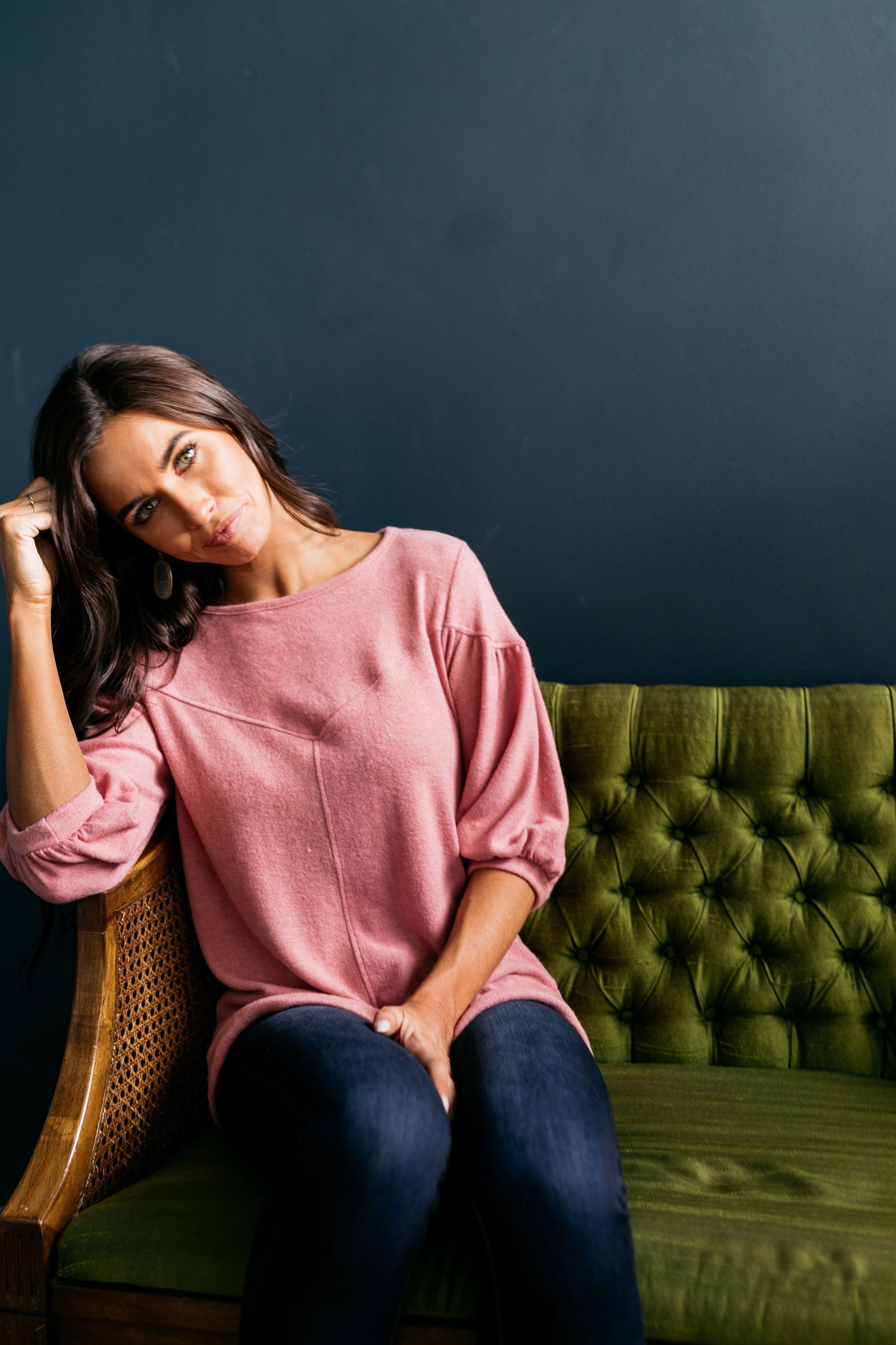 Double Bubble Brushed Knit Top In Dusty Rose