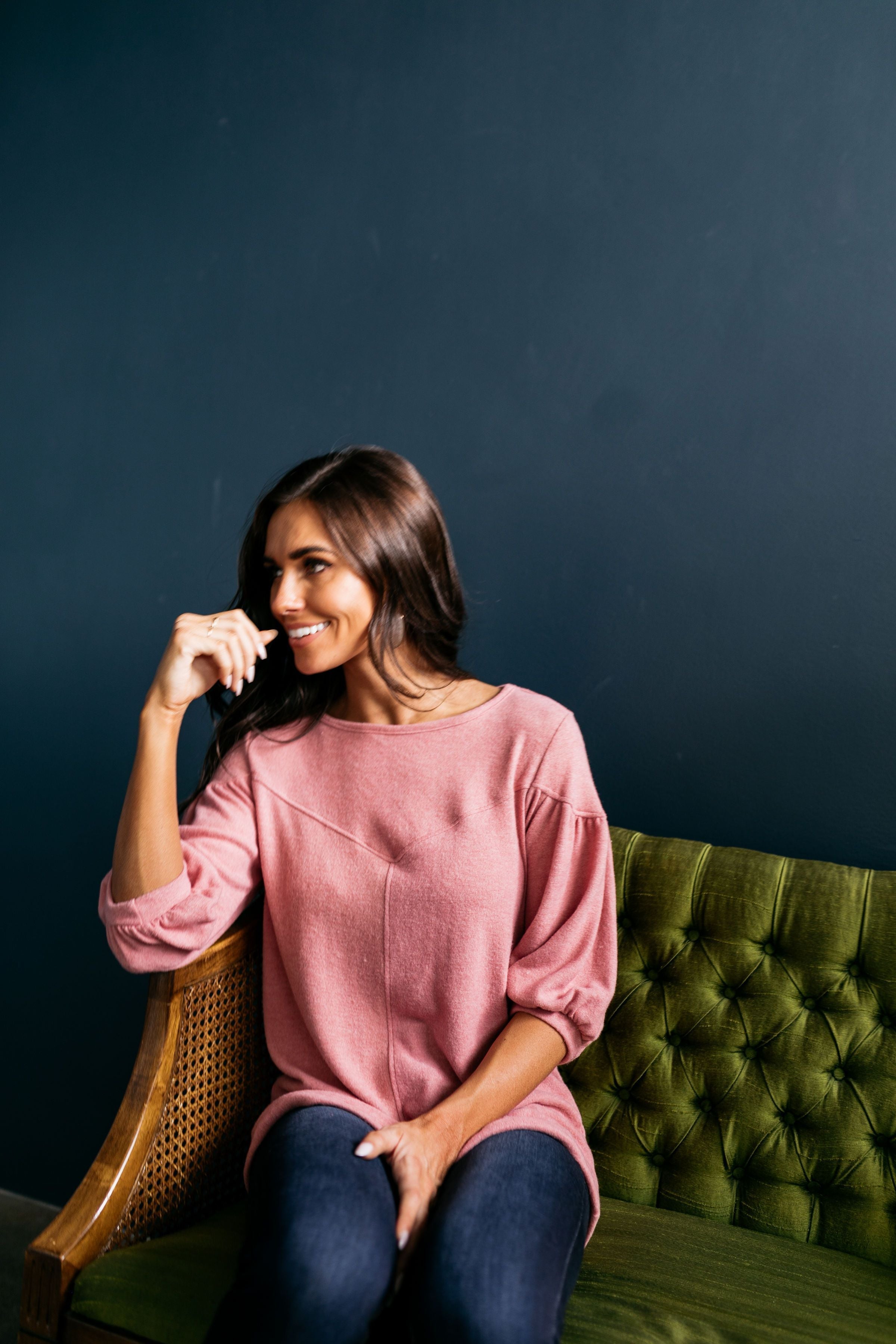Double Bubble Brushed Knit Top In Dusty Rose