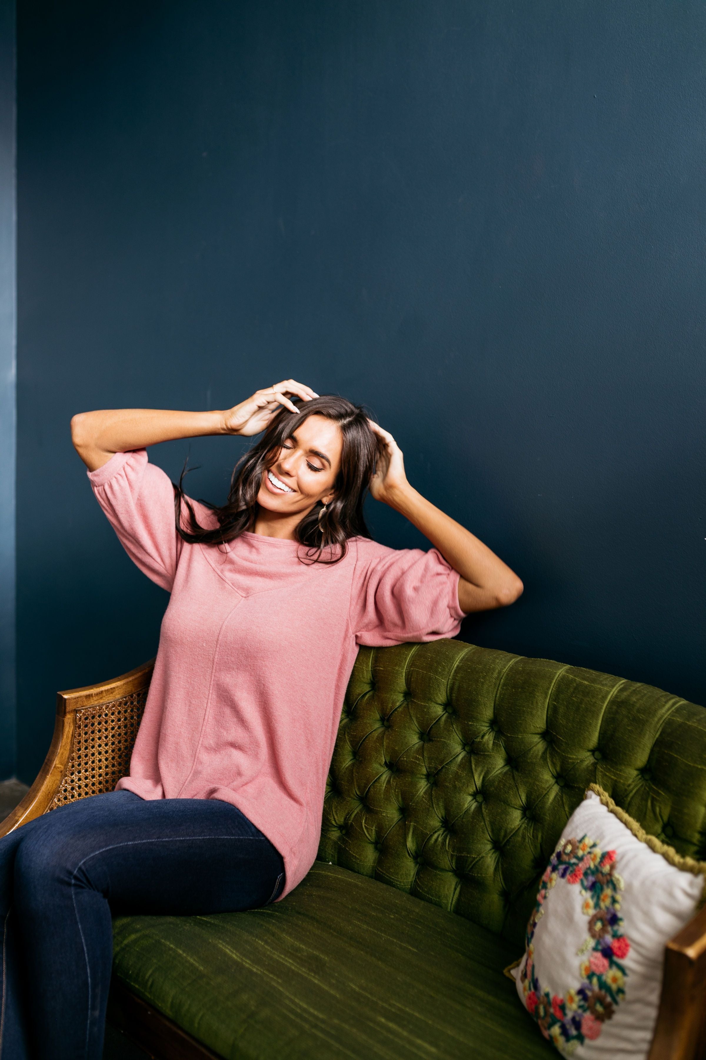 Double Bubble Brushed Knit Top In Dusty Rose