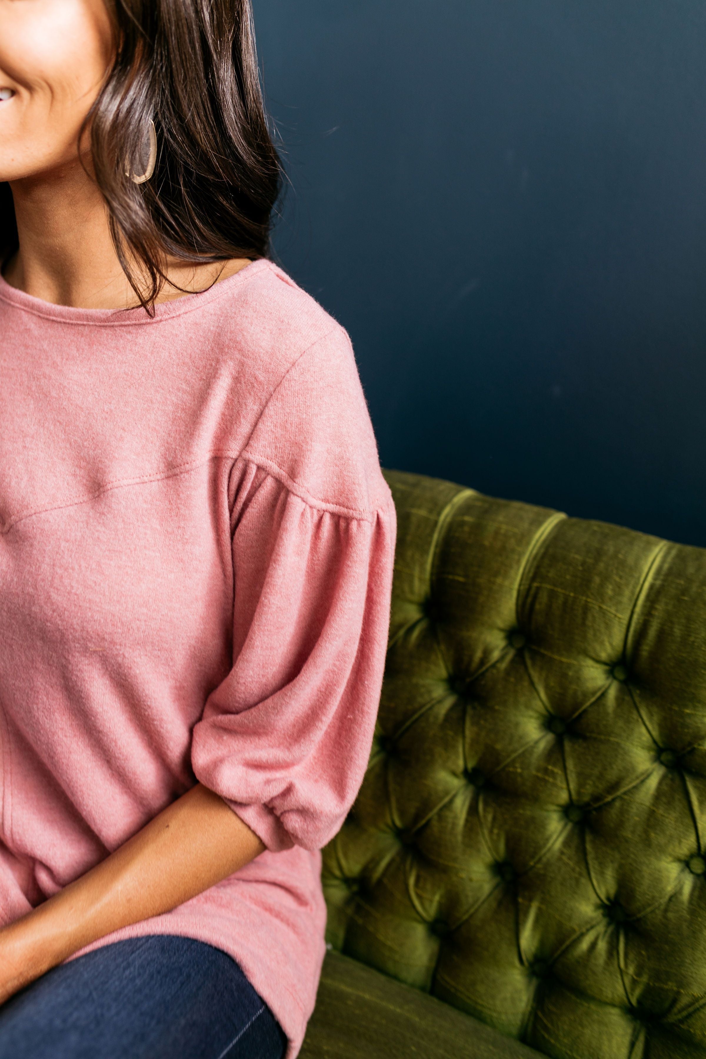 Double Bubble Brushed Knit Top In Dusty Rose