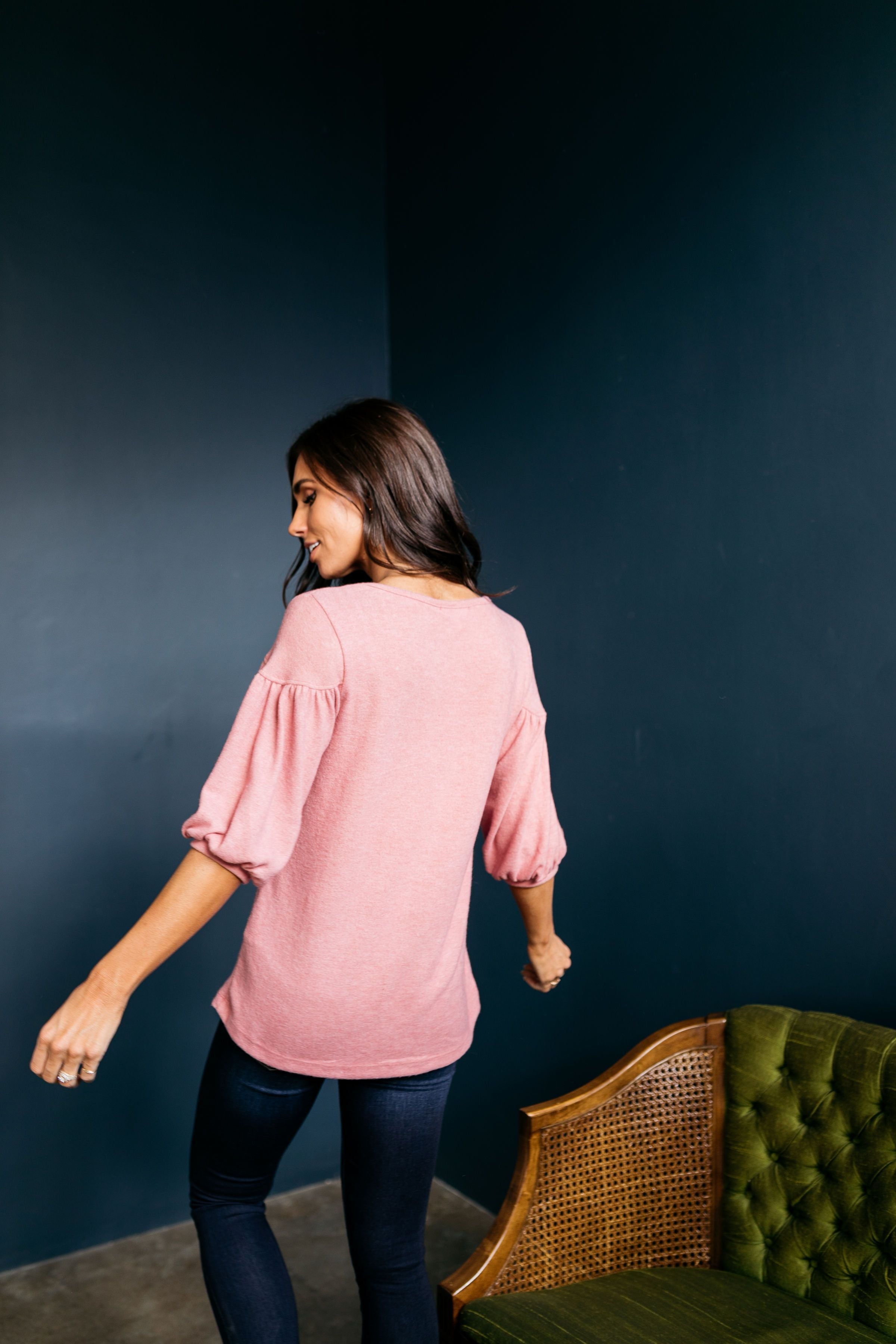 Double Bubble Brushed Knit Top In Dusty Rose