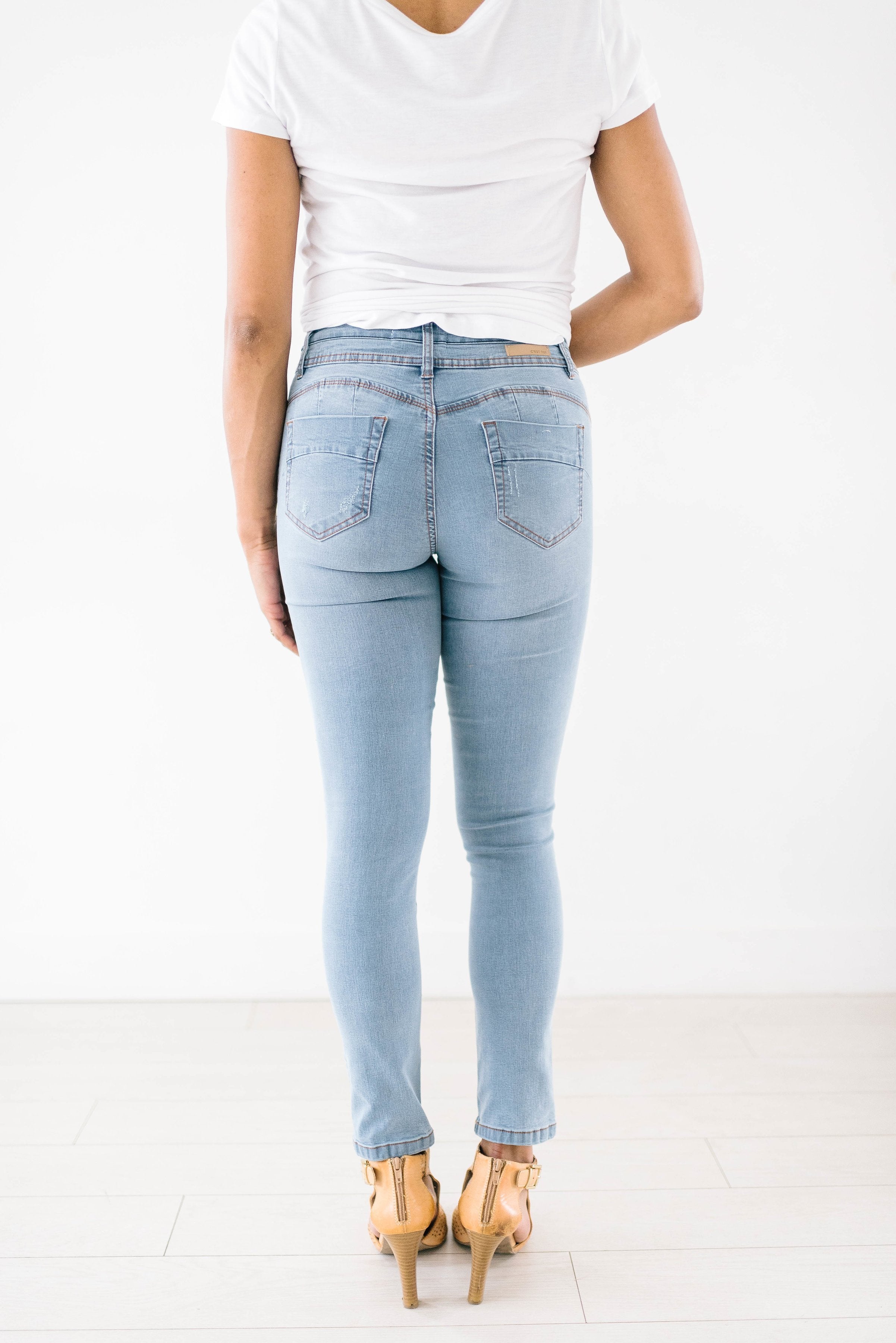 Double Button Light Wash Jeans