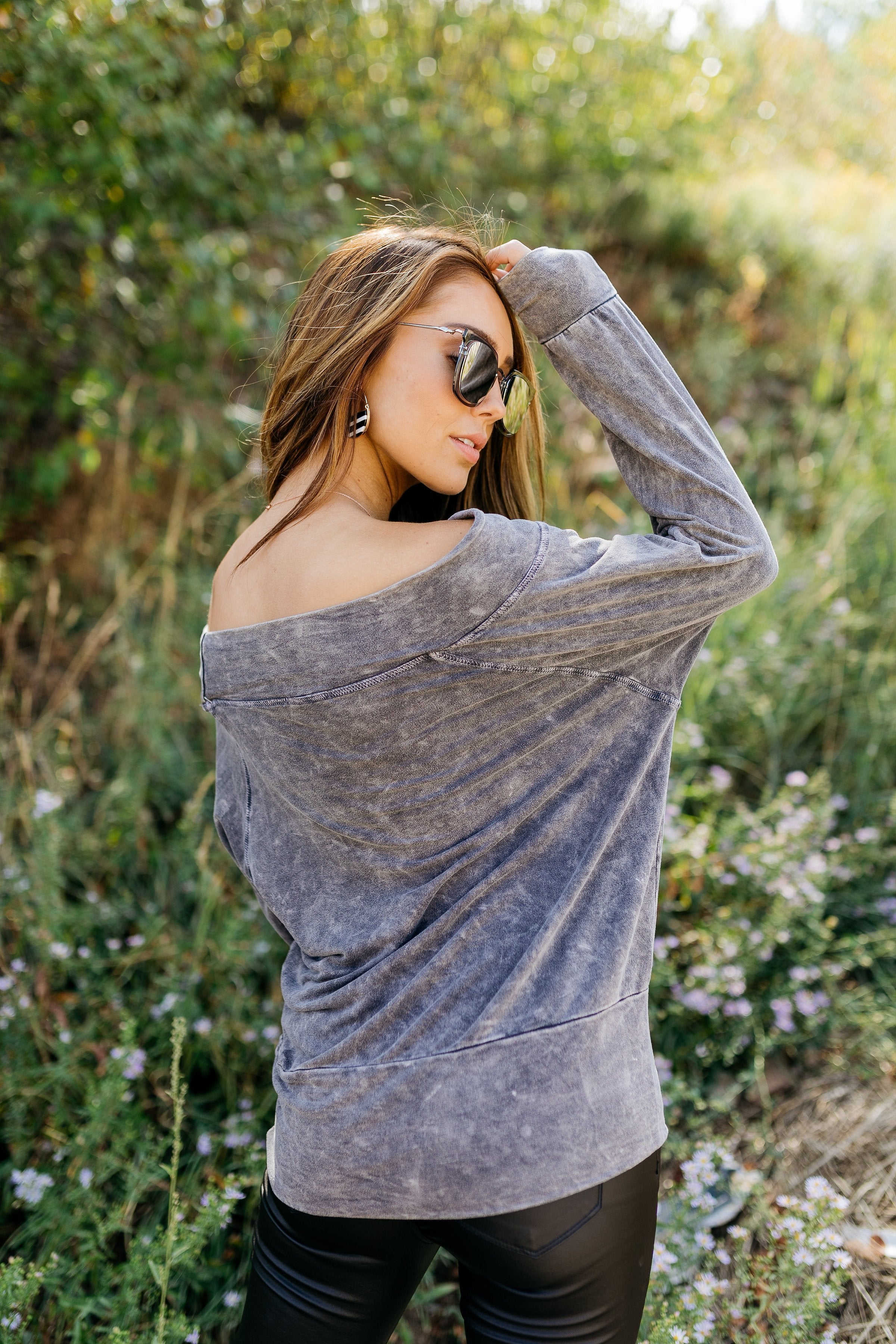 Down & Dirty Off The Shoulder Top In Charcoal - ALL SALES FINAL