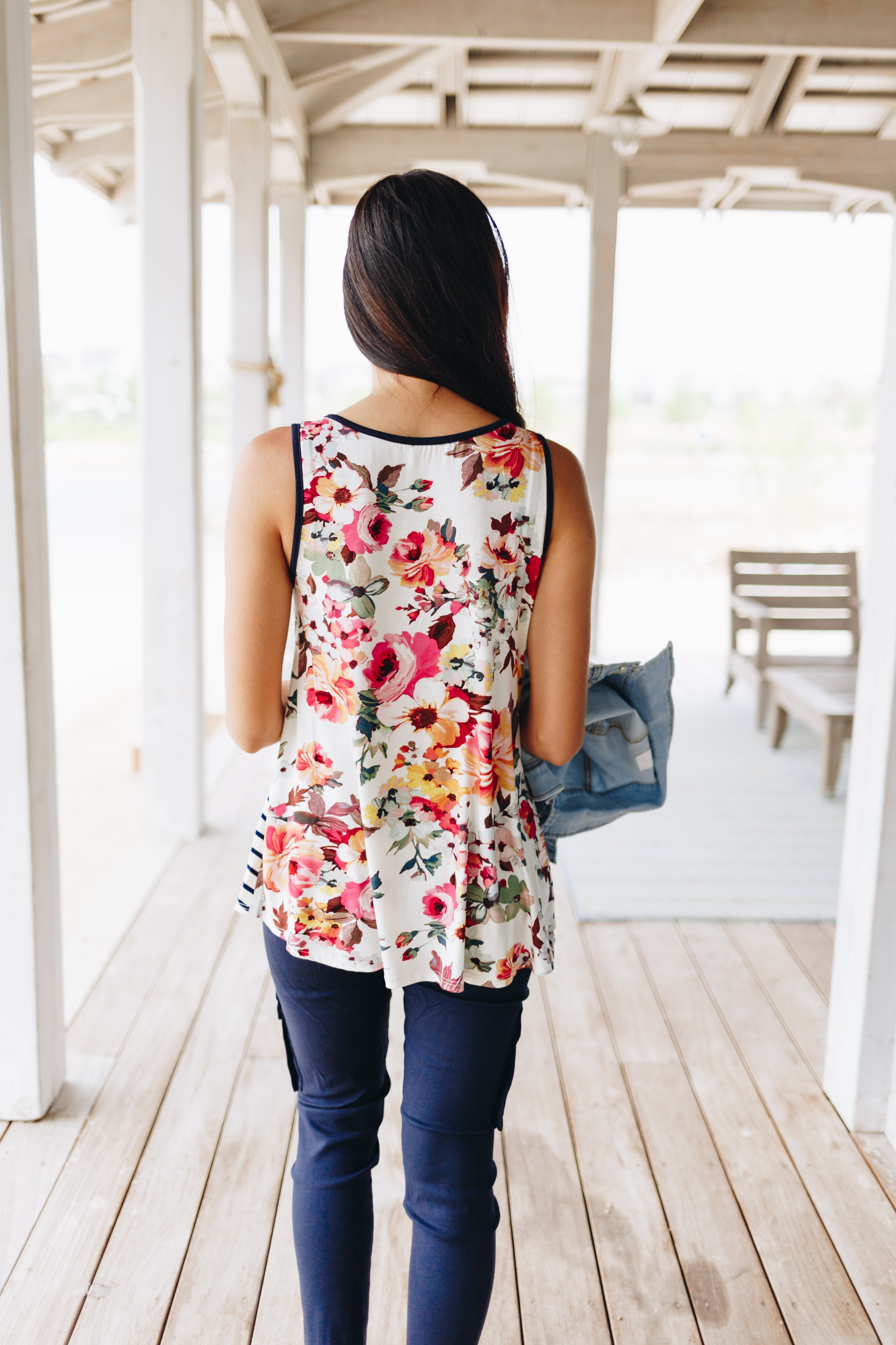 Duplicity Floral + Striped Tank