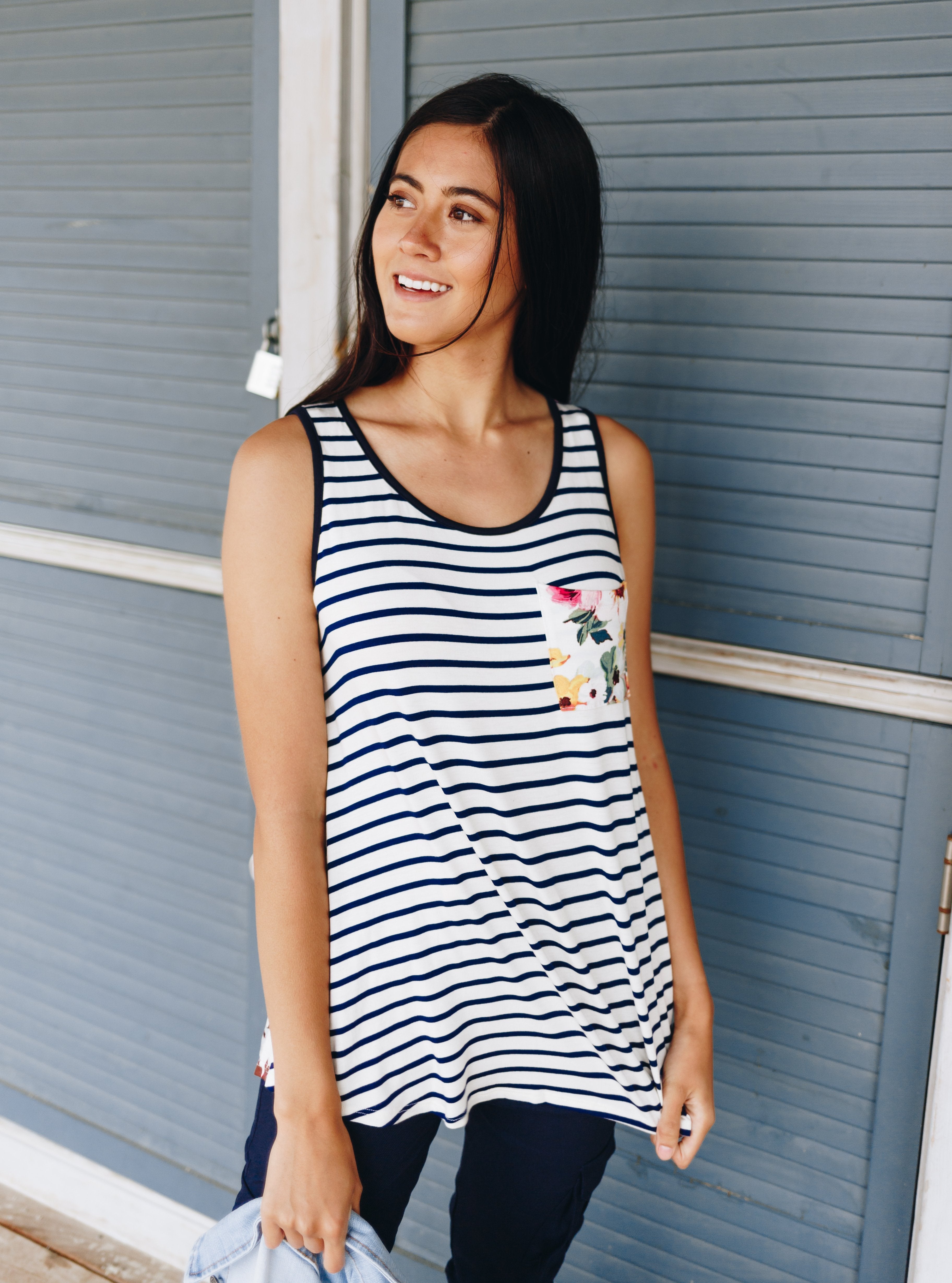 Duplicity Floral + Striped Tank