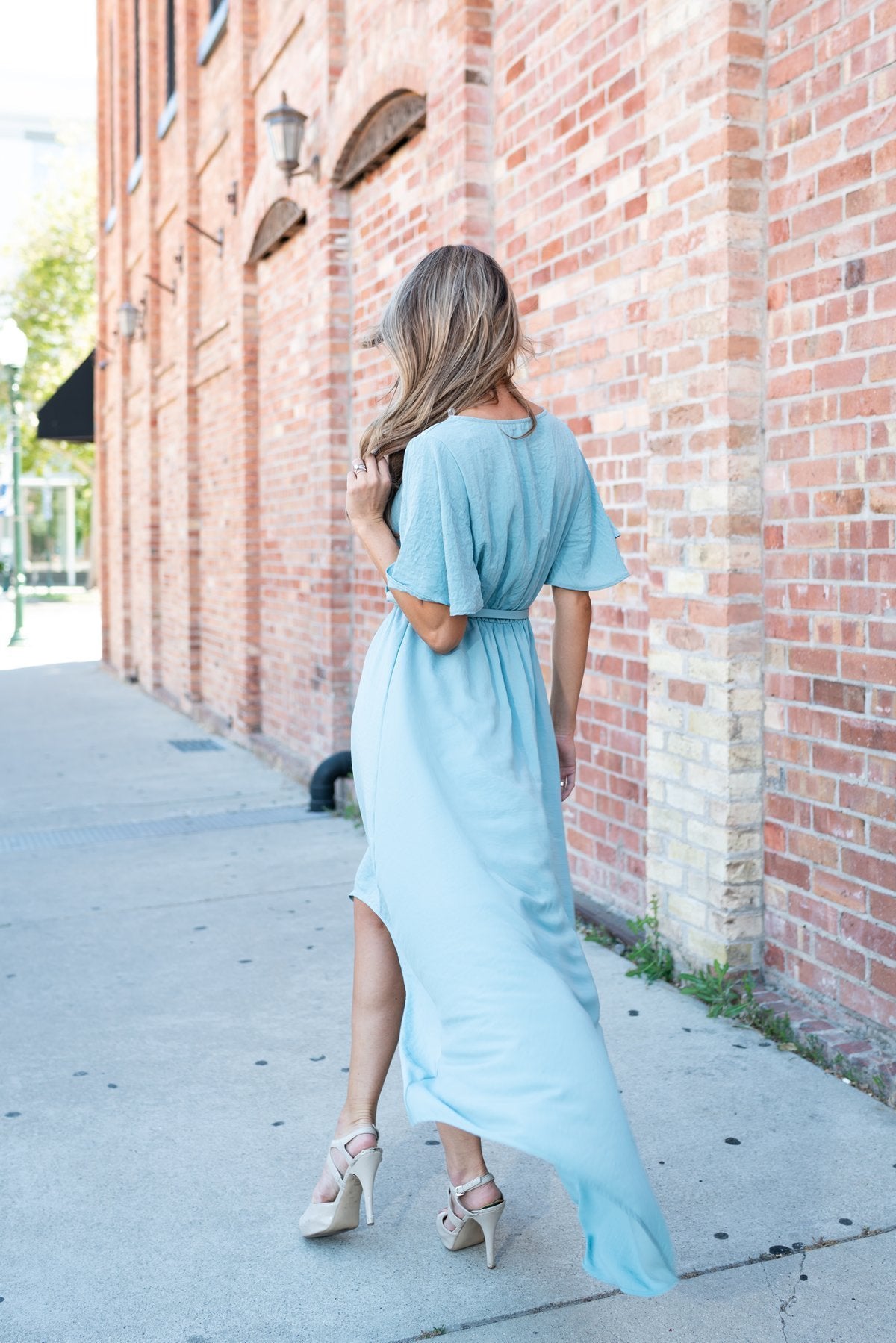 Dusty Teal High-Low Hem Dress In Sea Foam