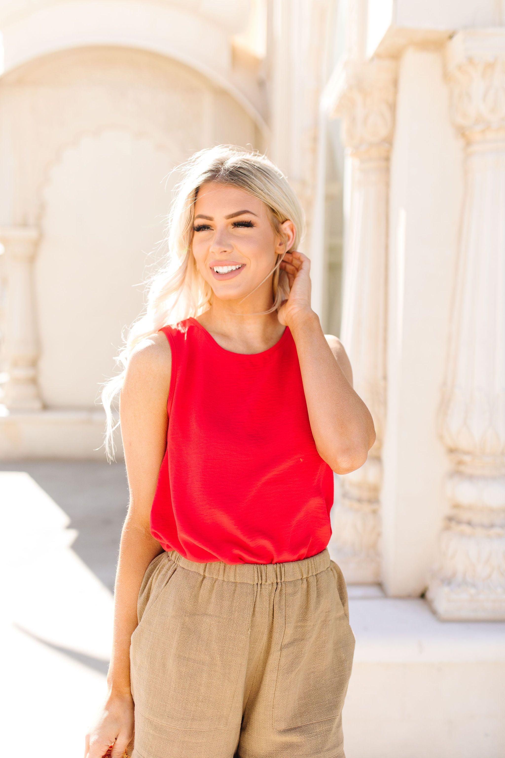 Easy Come Easy Go Sleeveless Blouse In Tomato