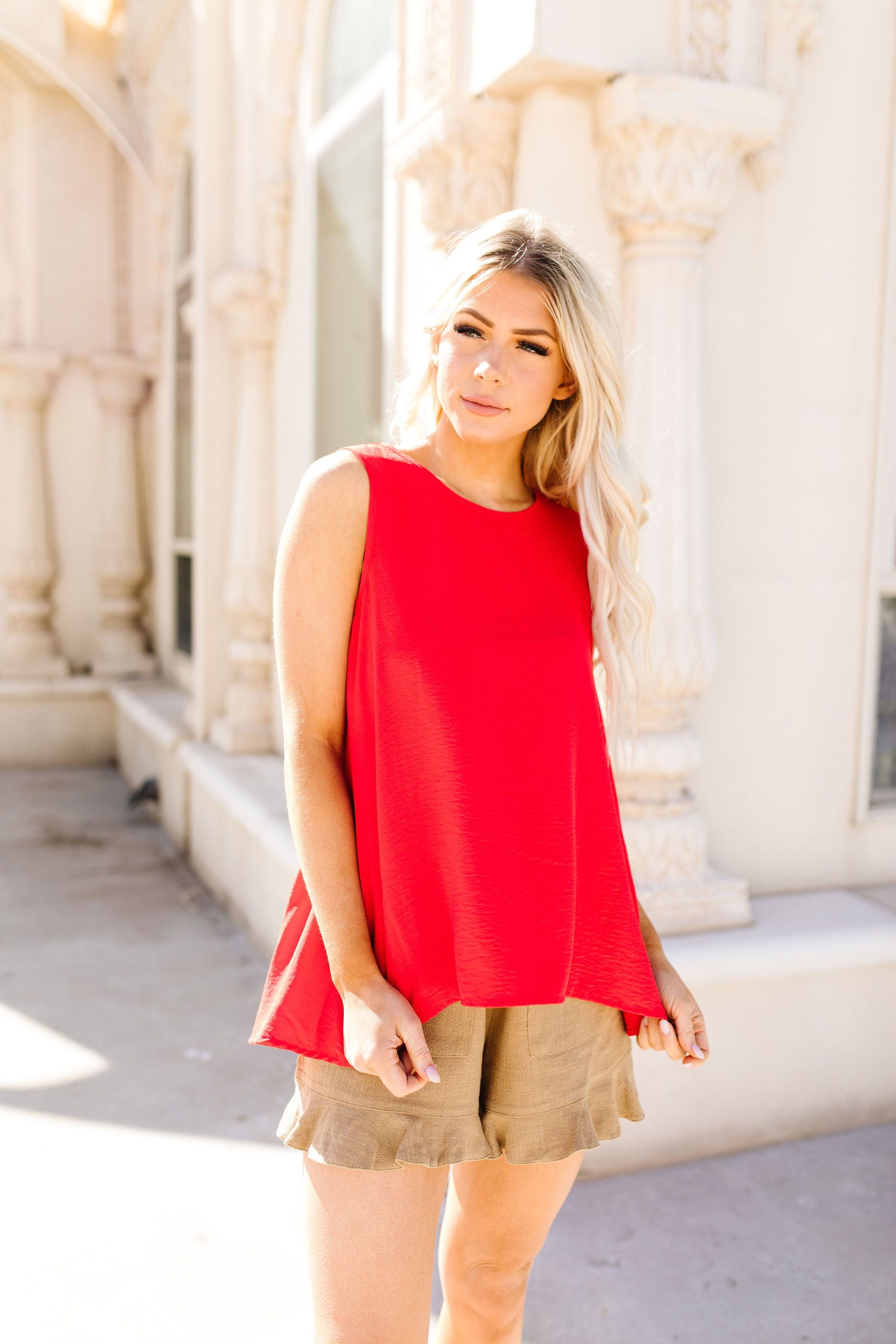 Easy Come Easy Go Sleeveless Blouse In Tomato