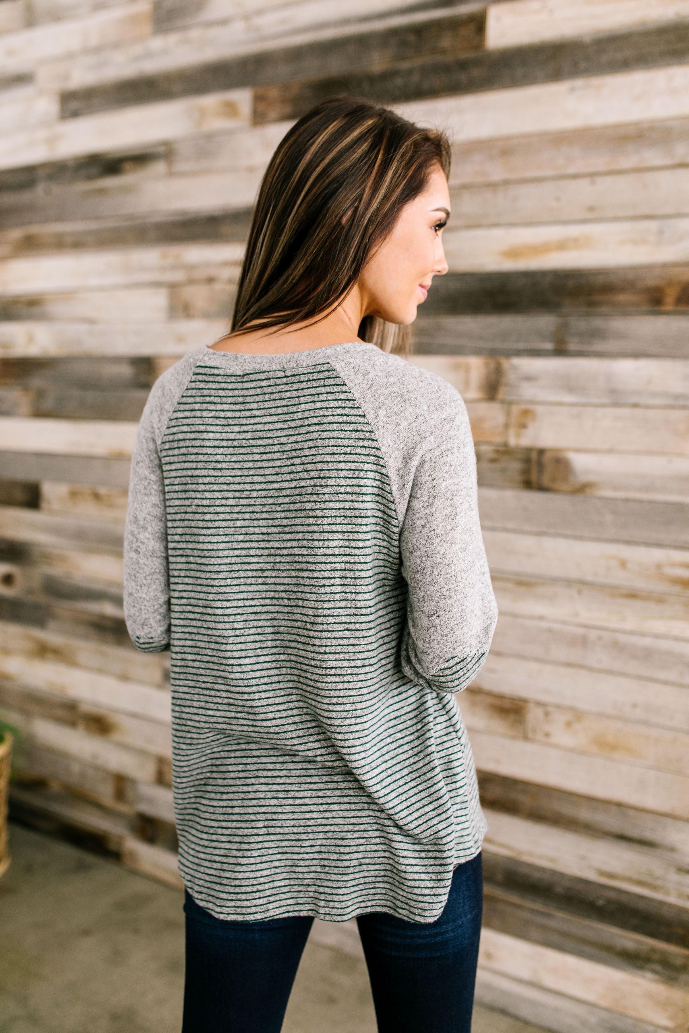 Elbows On The Table Raglan Tee In Olive And Gray - ALL SALES FINAL