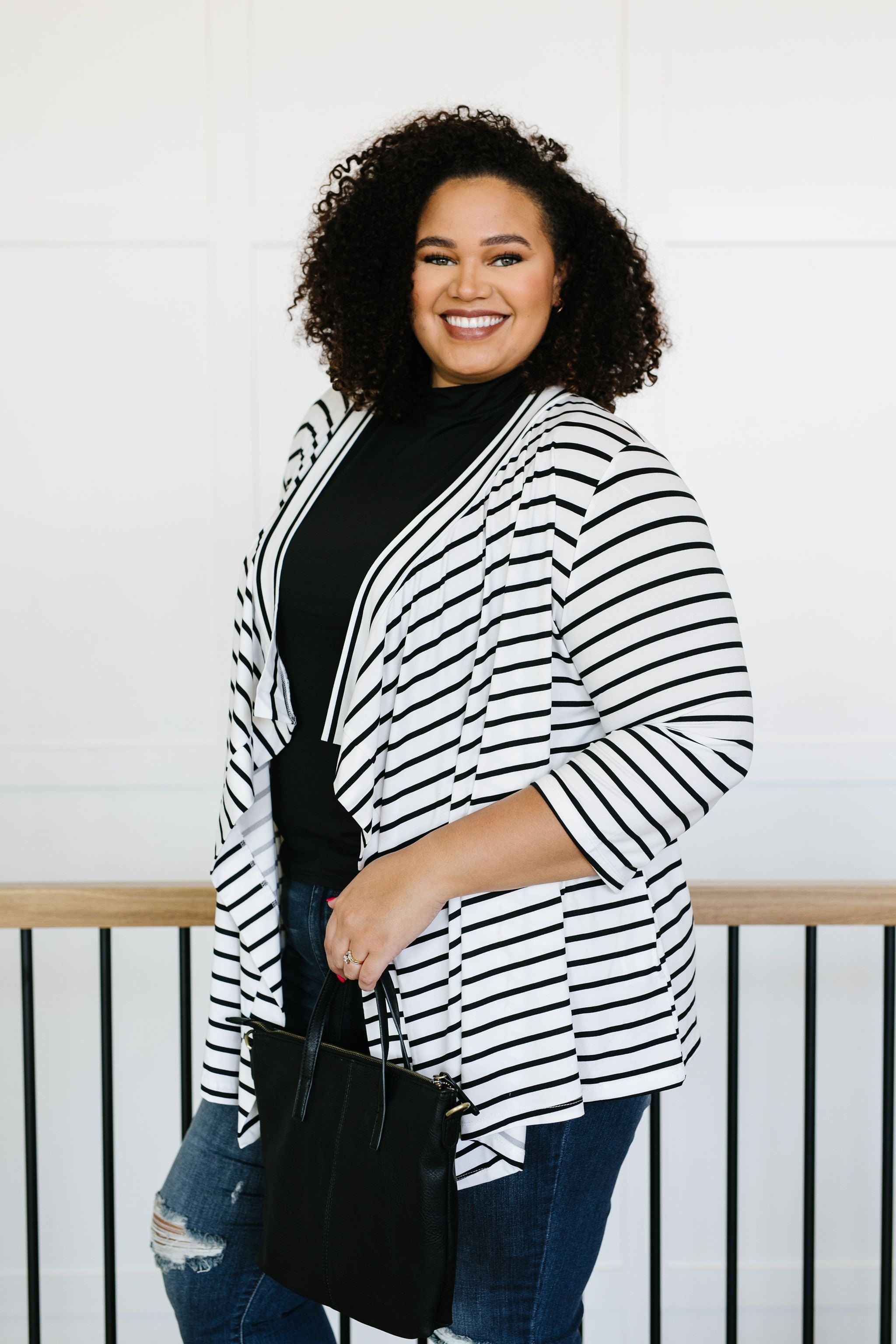 Escape To Nowhere Cardigan In White w/ Black Stripes
