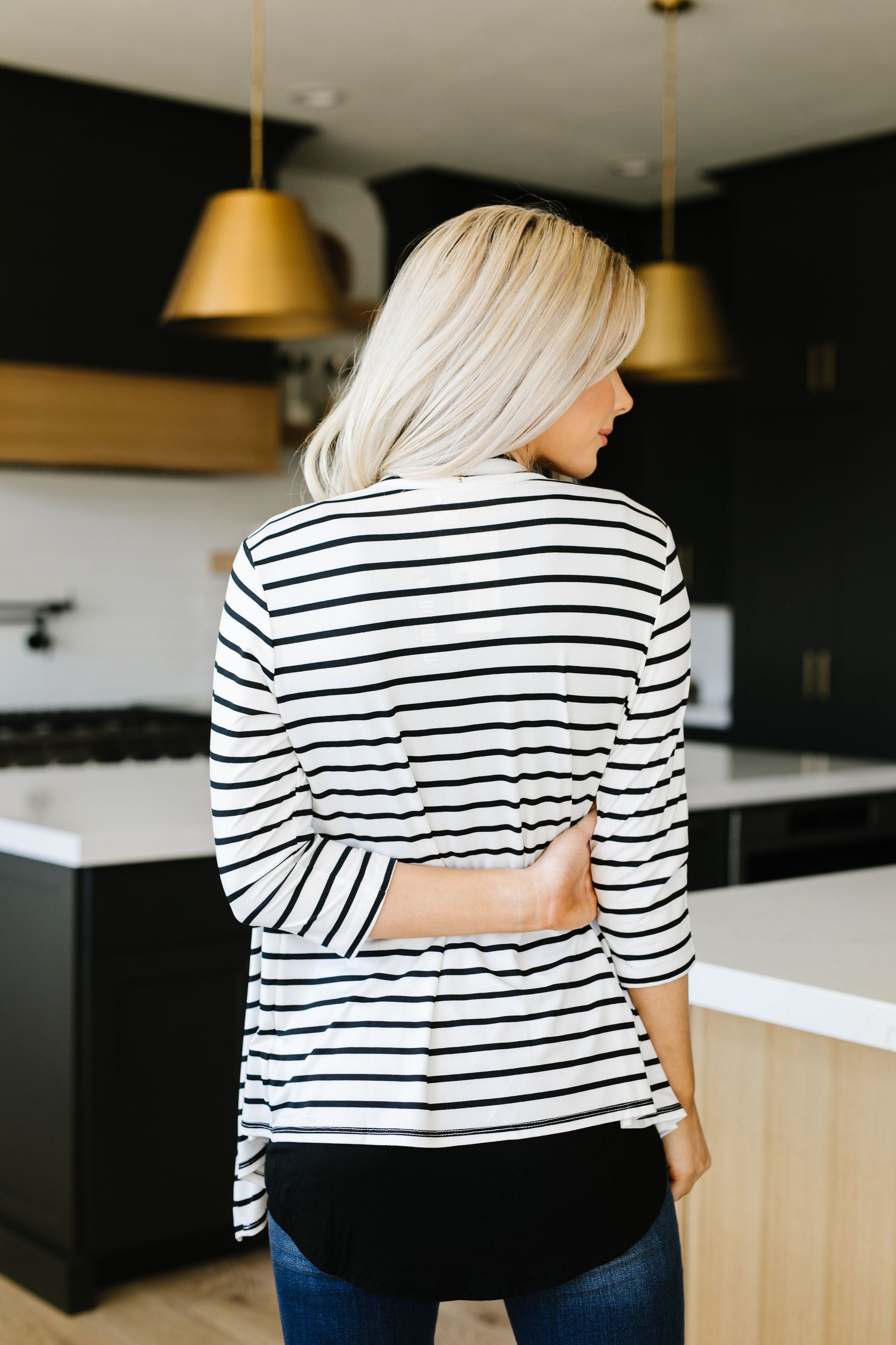 Escape To Nowhere Cardigan In White w/ Black Stripes