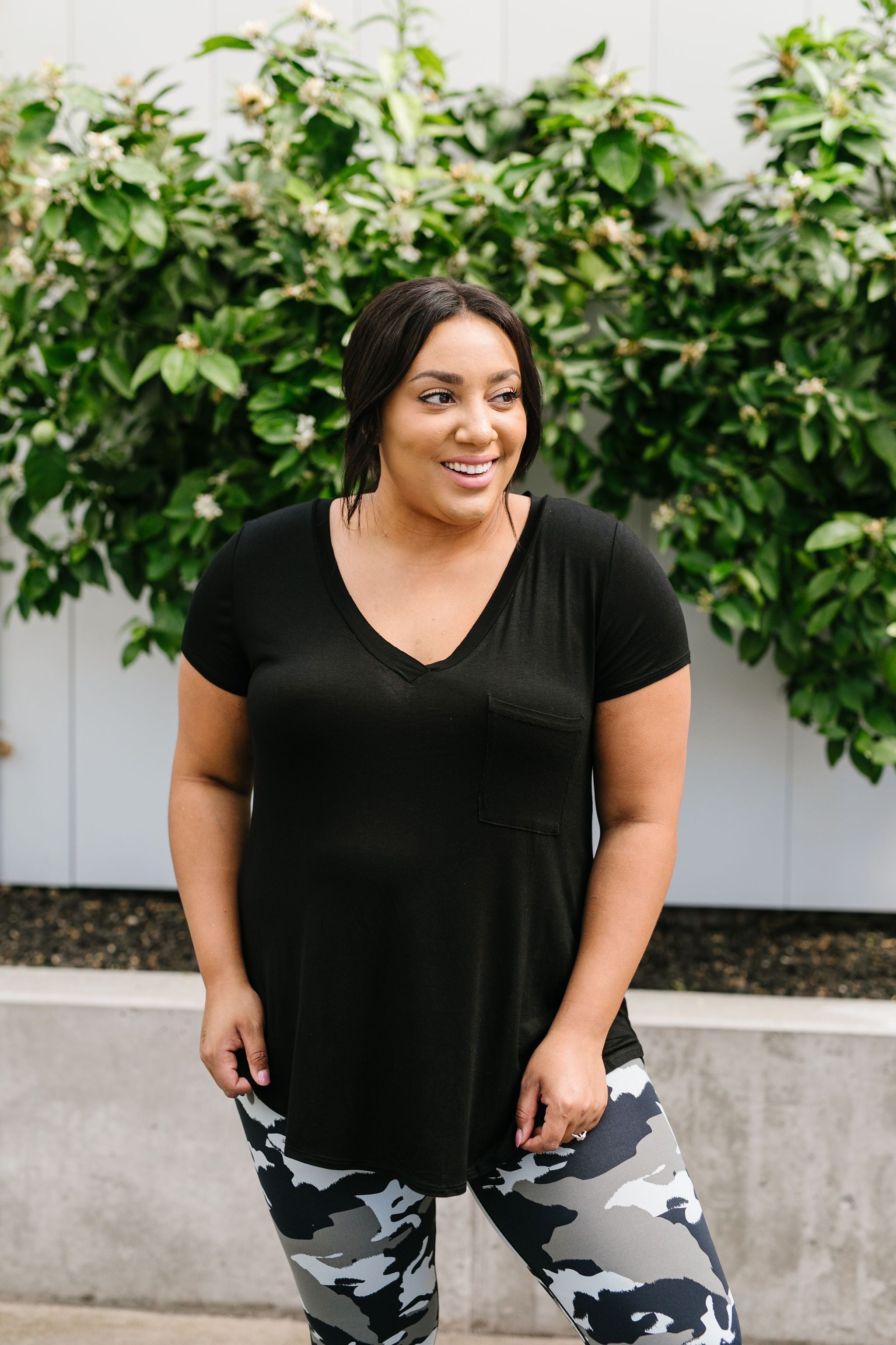 Everyday Yay V-Neck Tee In Black