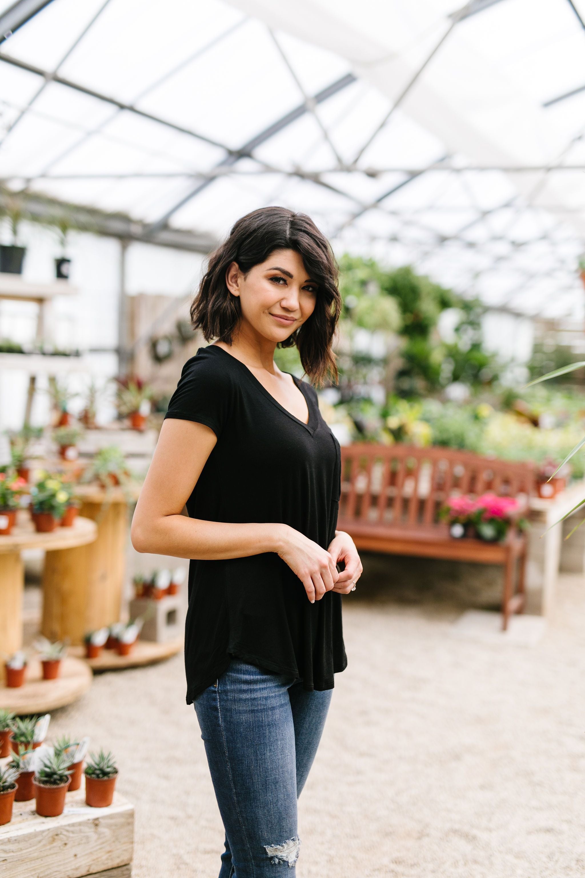 Everyday Yay V-Neck Tee In Black