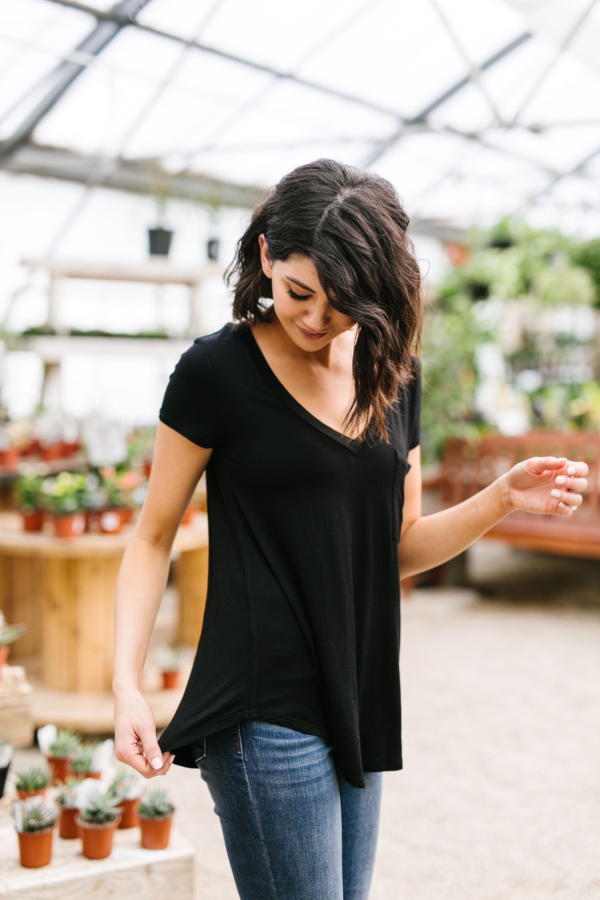 Everyday Yay V-Neck Tee In Black