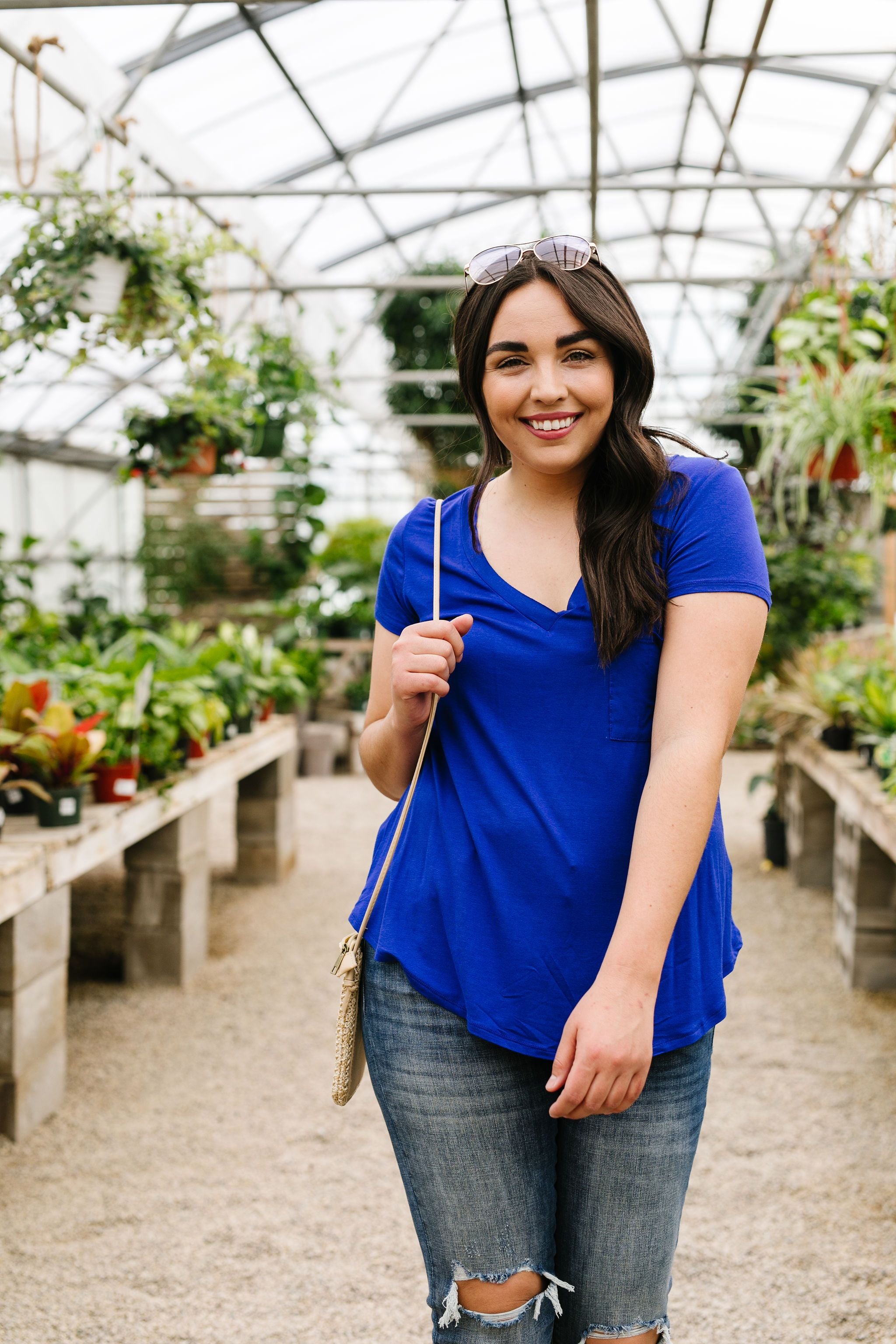 Everyday Yay V-Neck Tee In Royal Blue