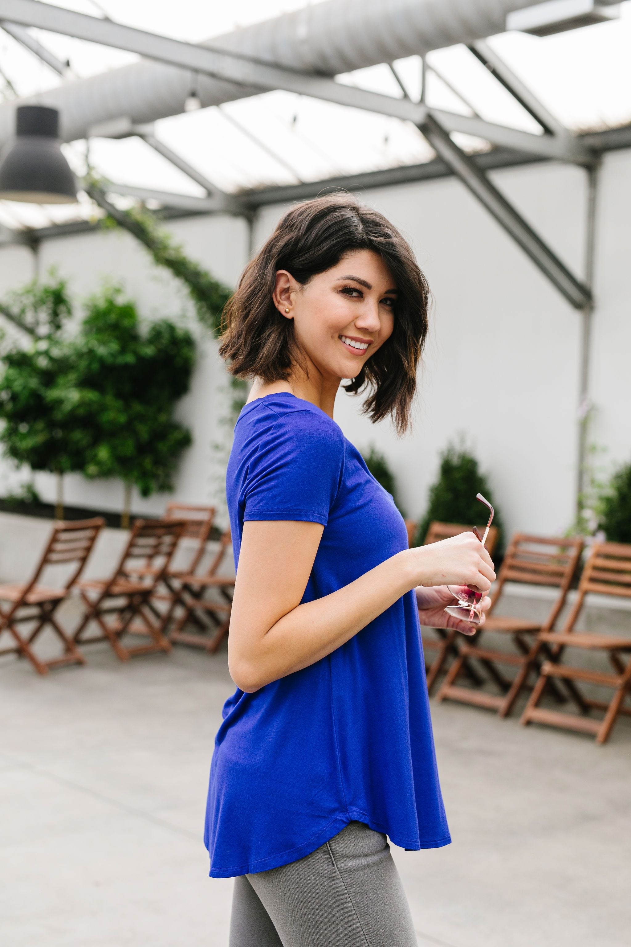 Everyday Yay V-Neck Tee In Royal Blue