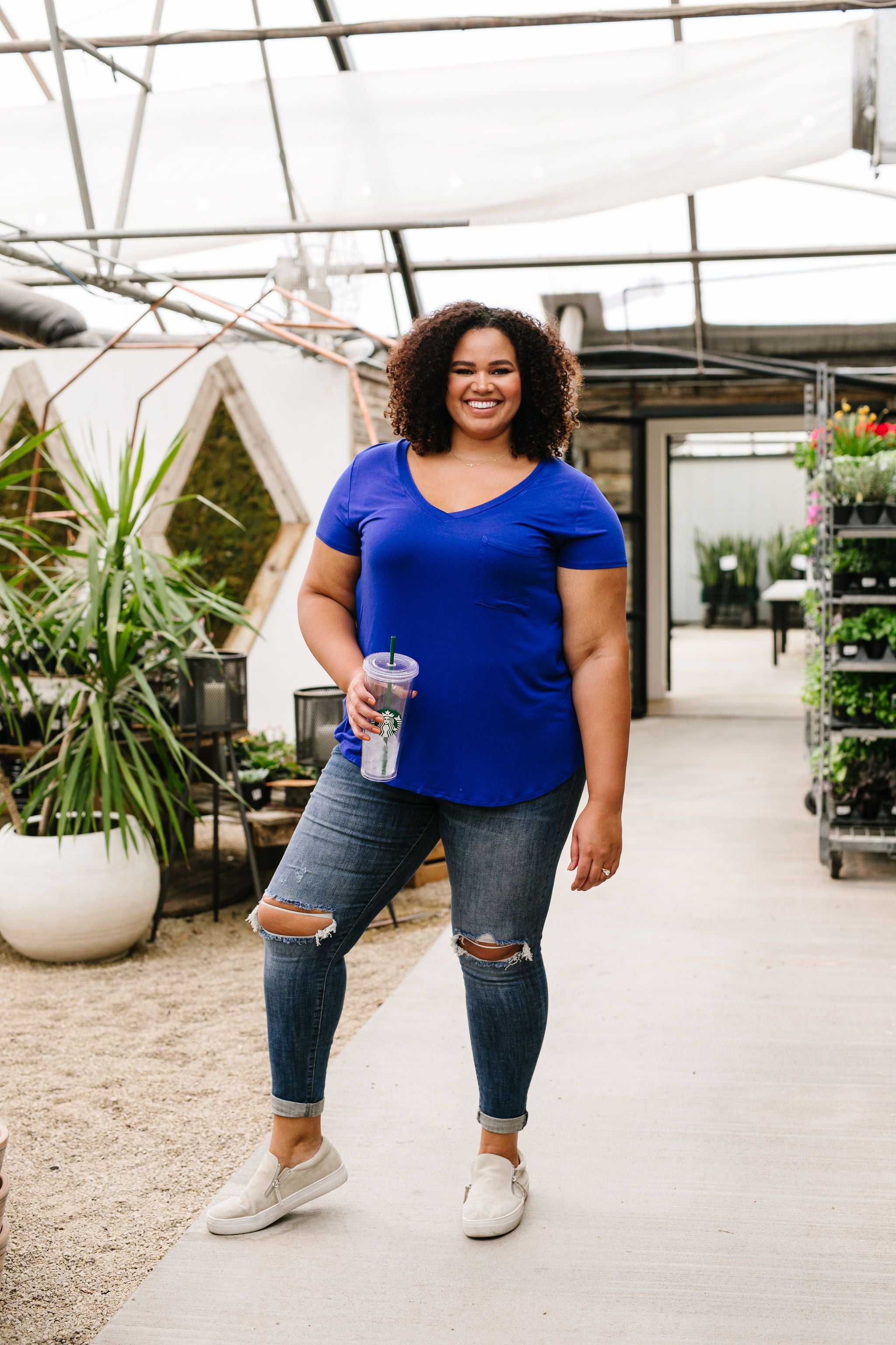 Everyday Yay V-Neck Tee In Royal Blue
