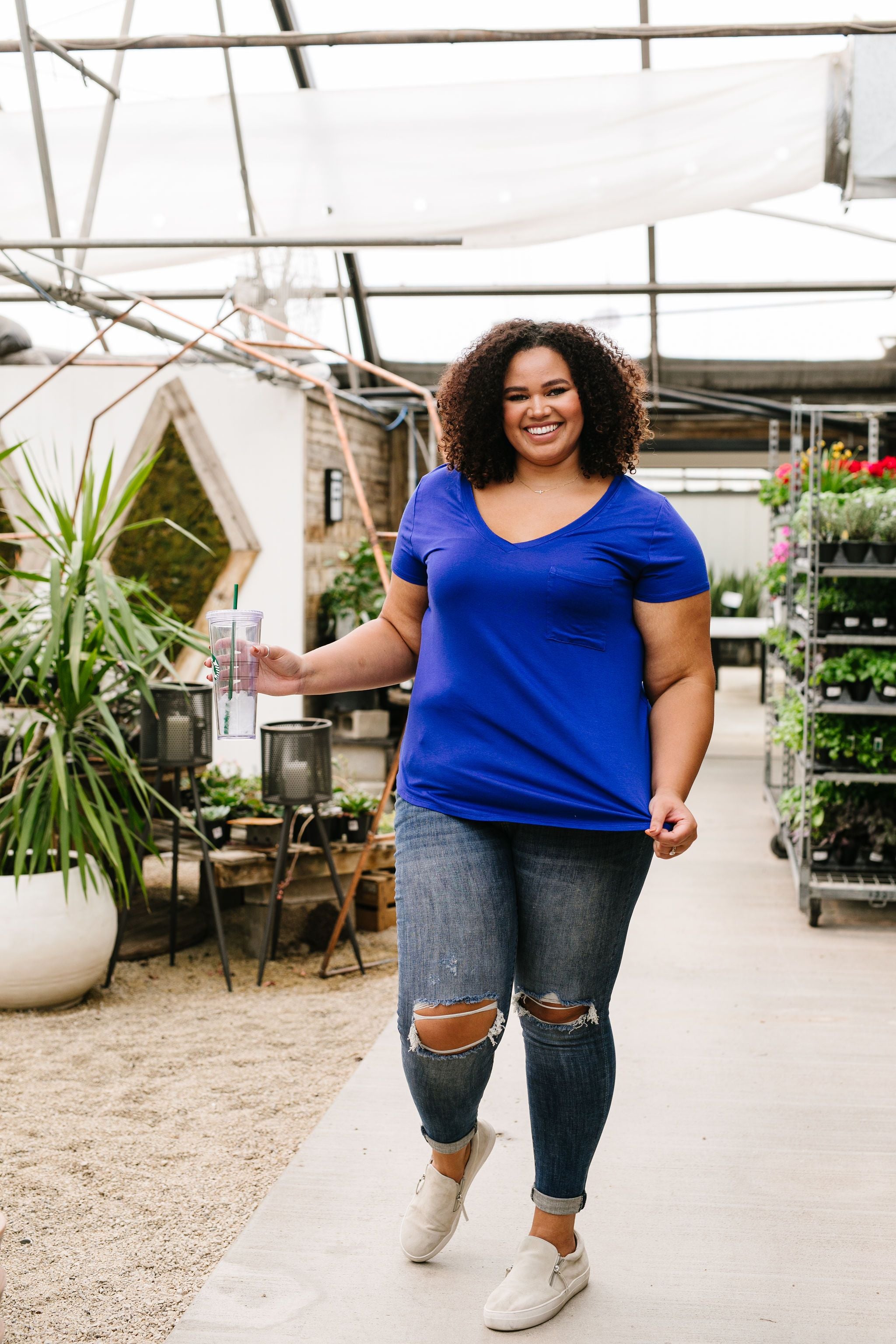 Everyday Yay V-Neck Tee In Royal Blue