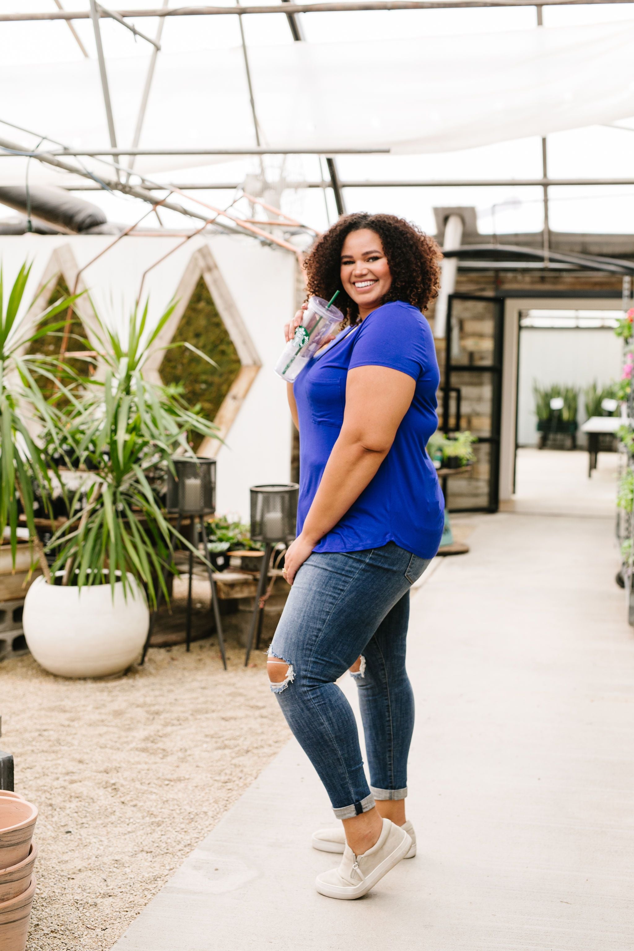 Everyday Yay V-Neck Tee In Royal Blue