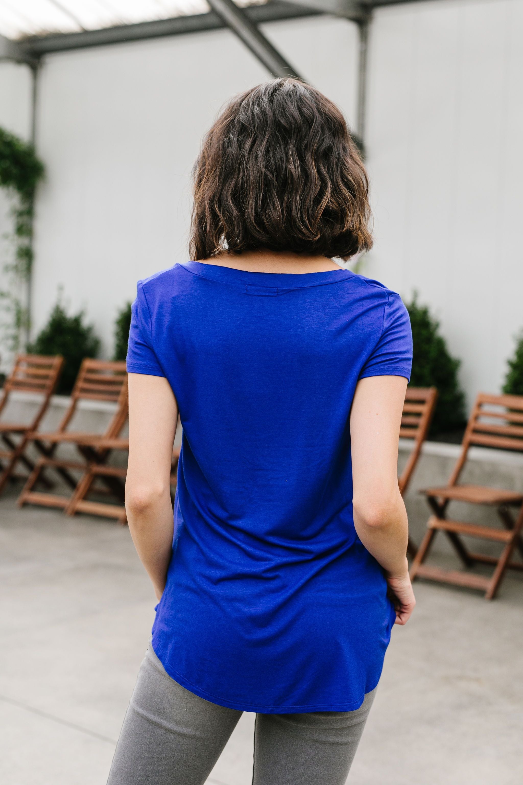 Everyday Yay V-Neck Tee In Royal Blue