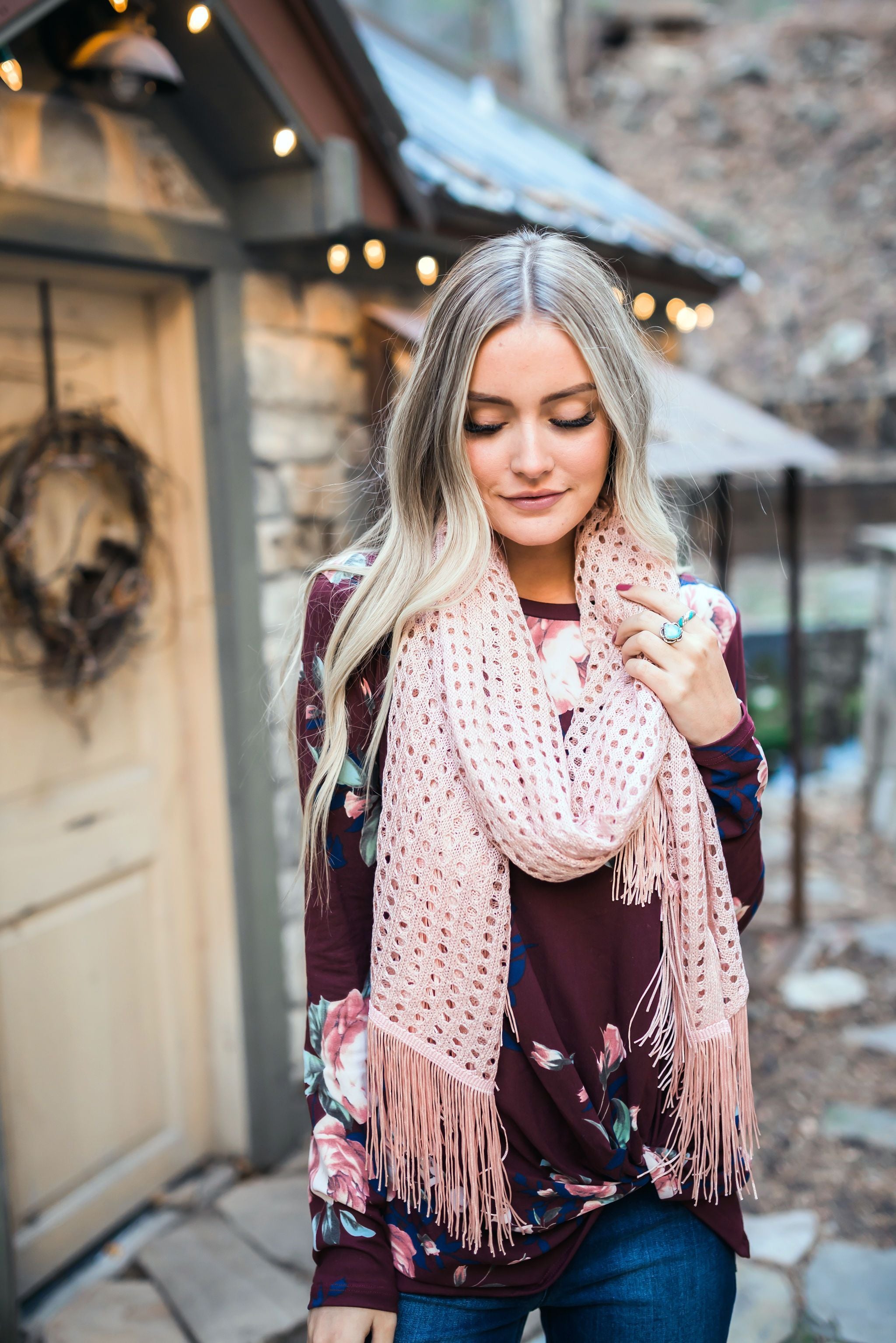 Eyelets + Fringe Blush Scarf