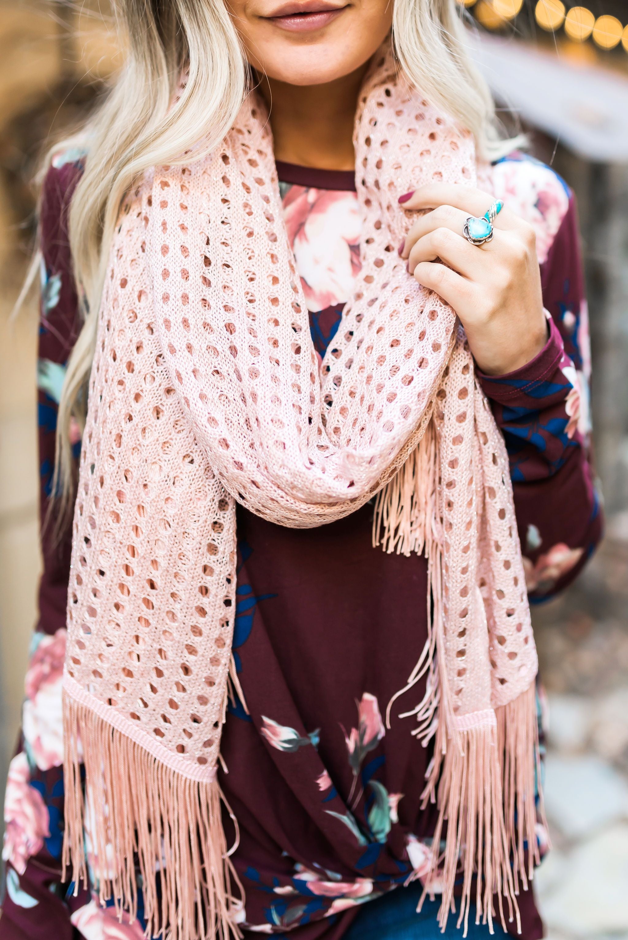 Eyelets + Fringe Blush Scarf