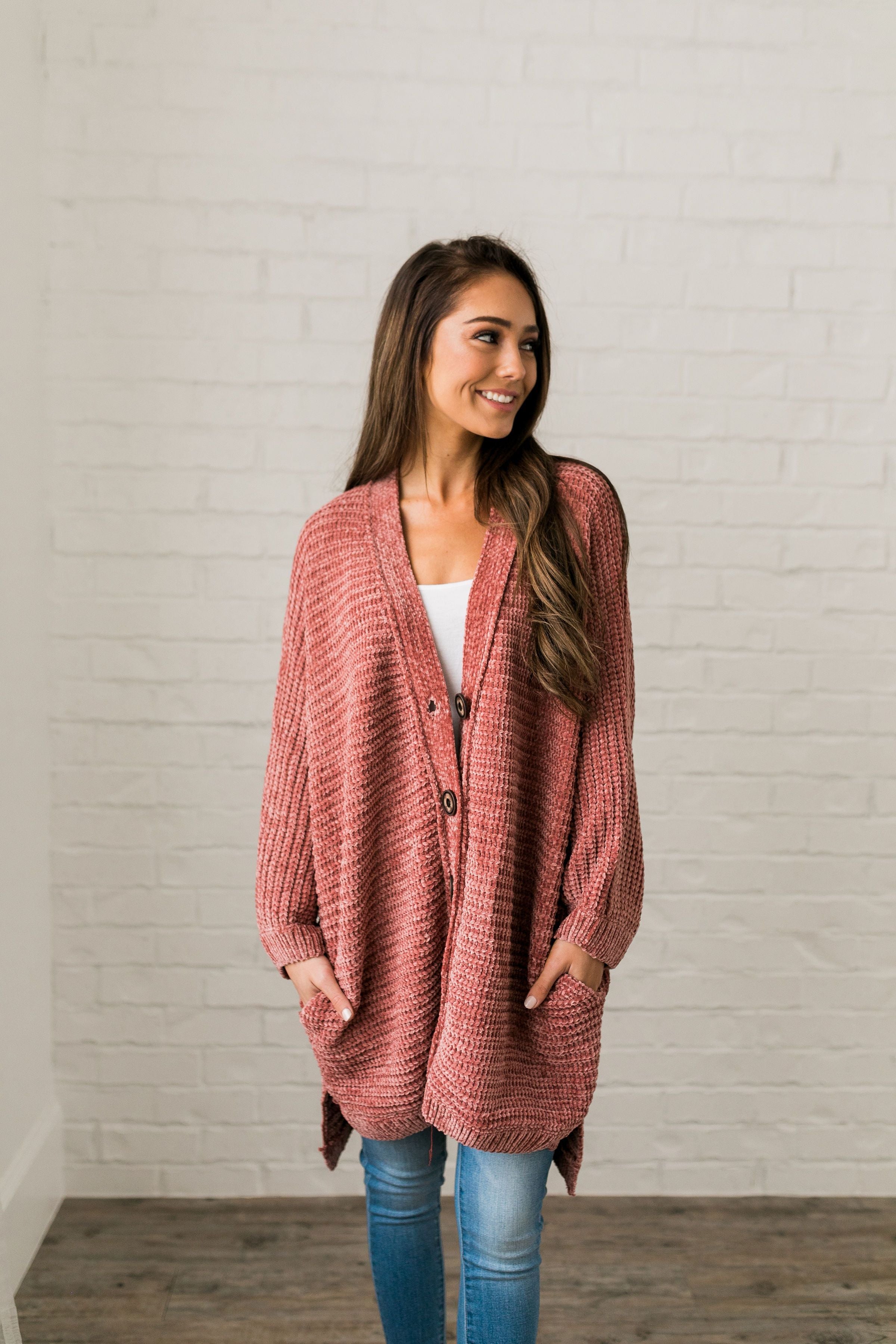 Faded Memories Chenille Cardigan In Mauve