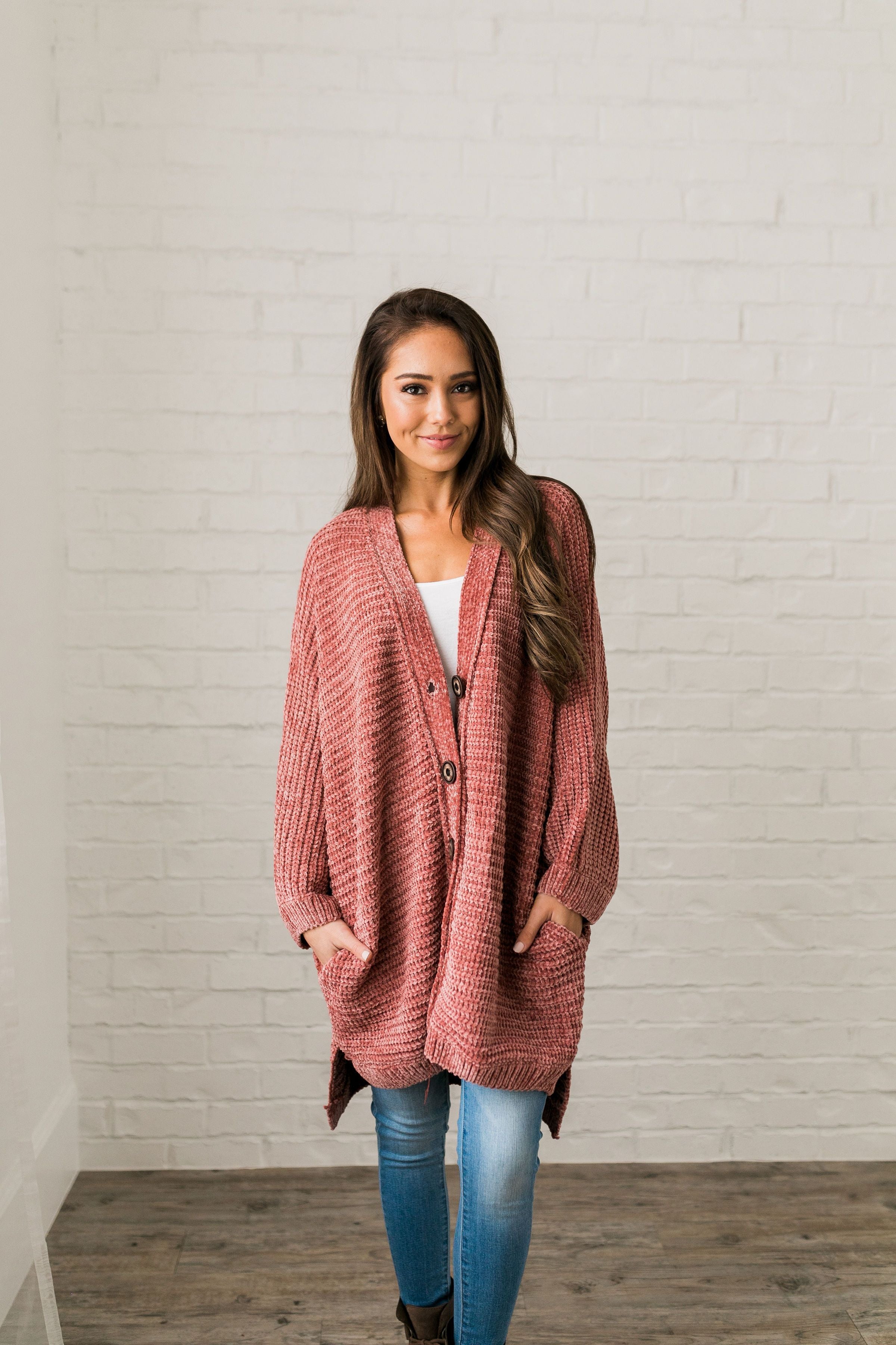 Faded Memories Chenille Cardigan In Mauve
