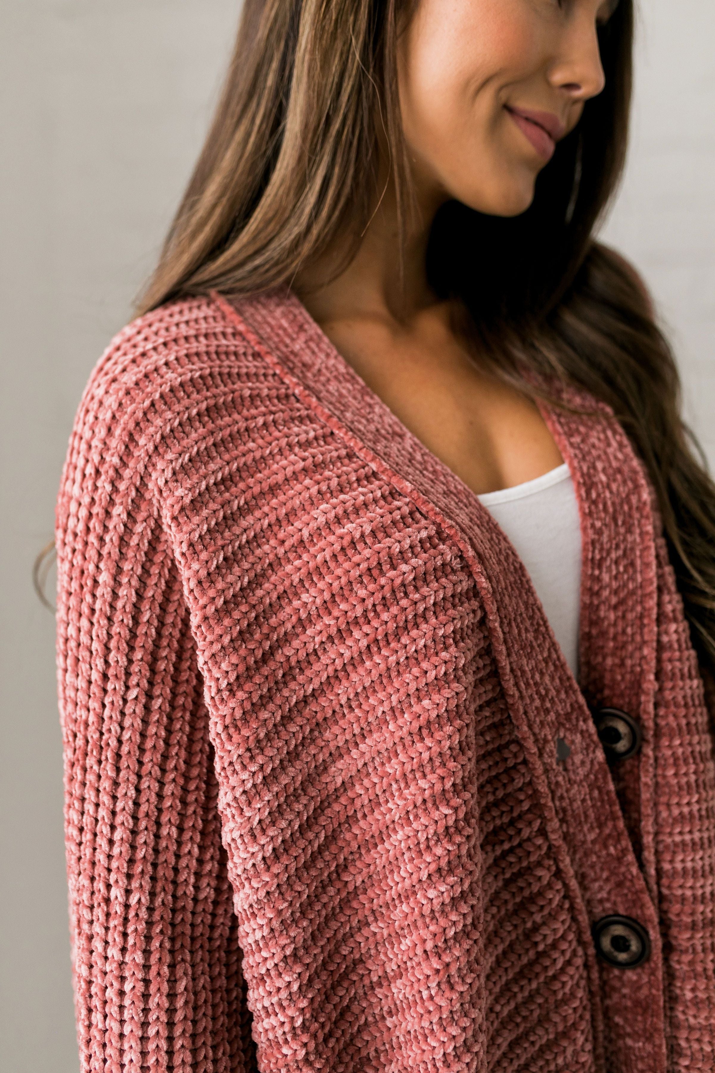 Faded Memories Chenille Cardigan In Mauve