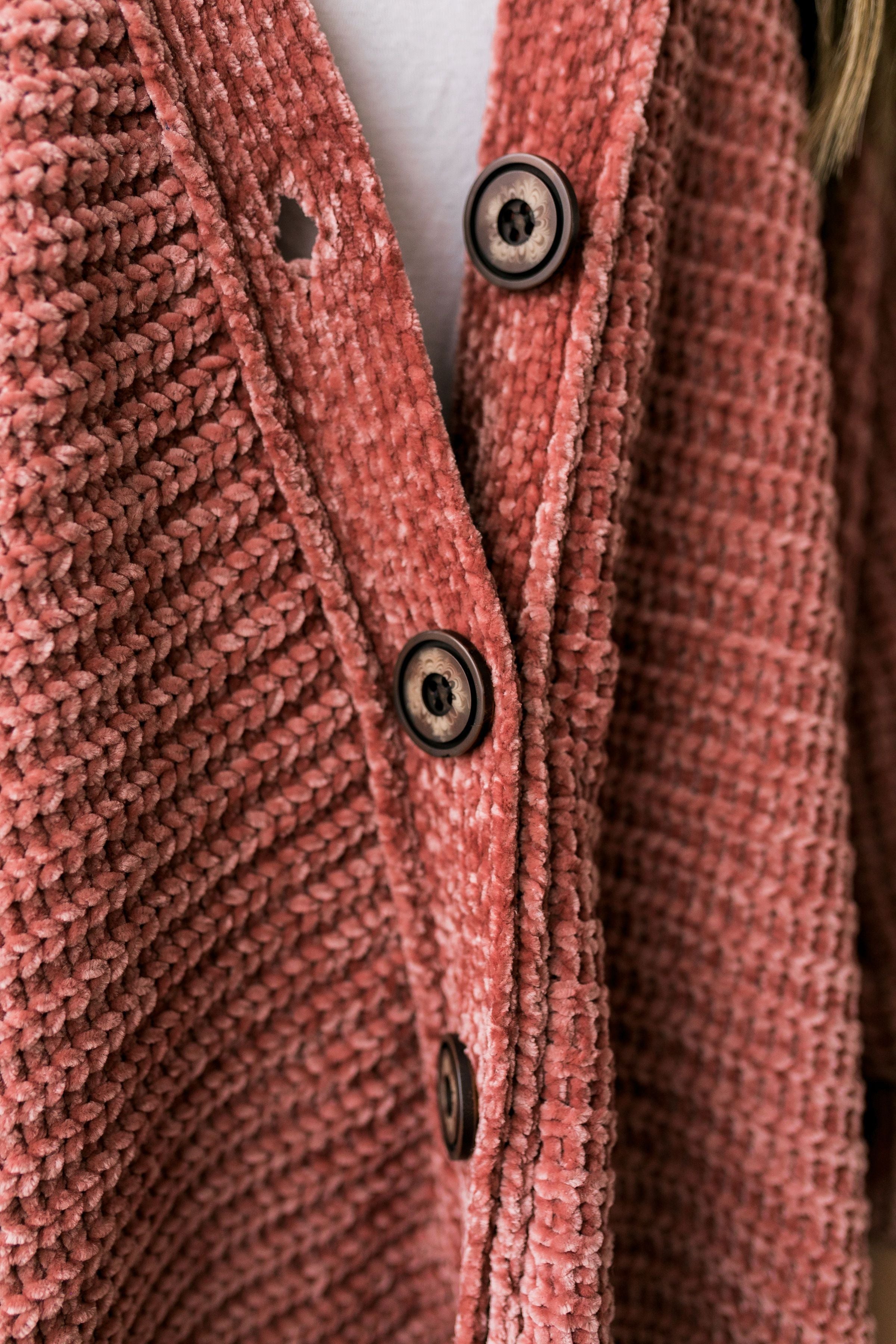 Faded Memories Chenille Cardigan In Mauve