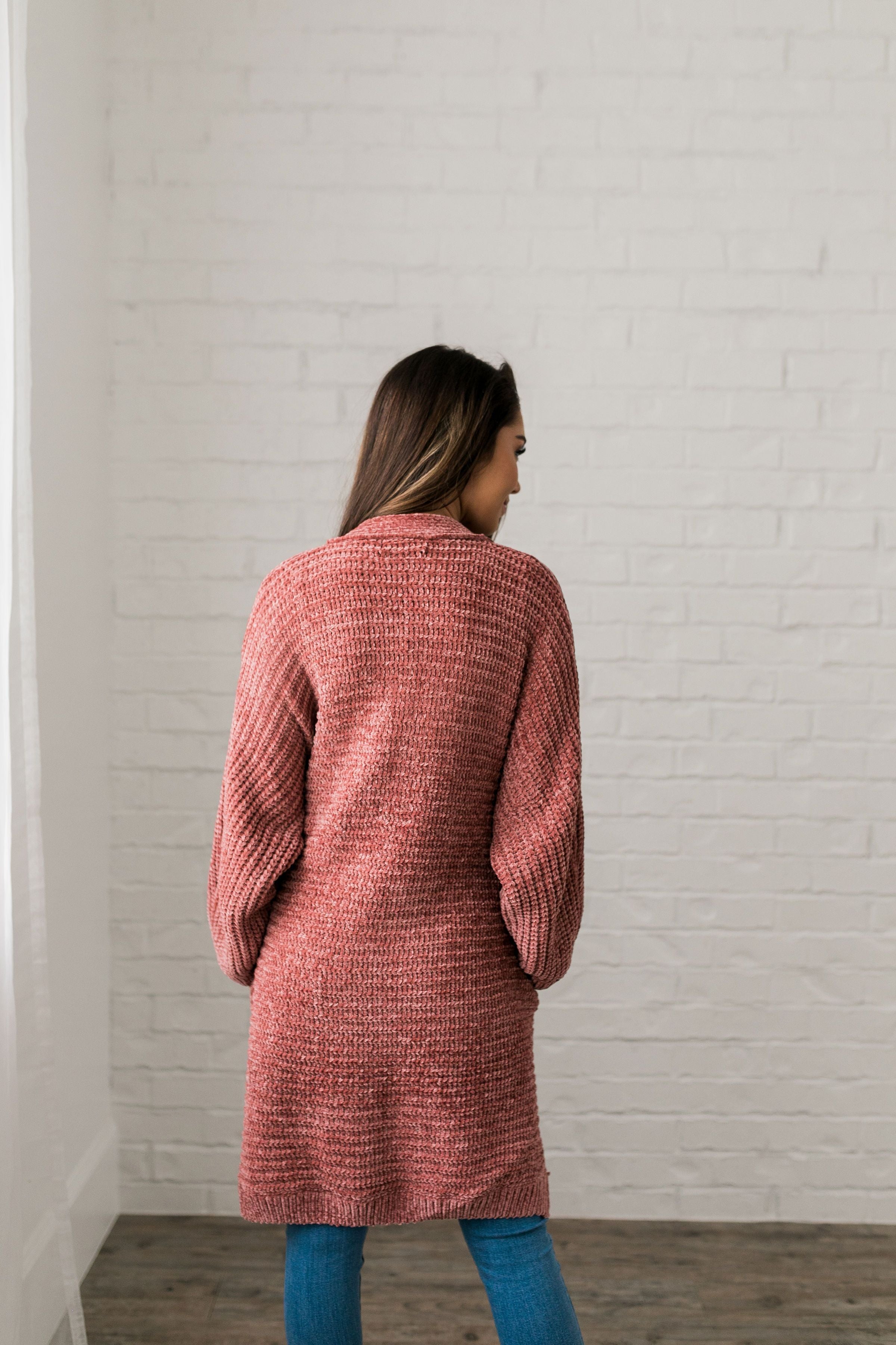 Faded Memories Chenille Cardigan In Mauve