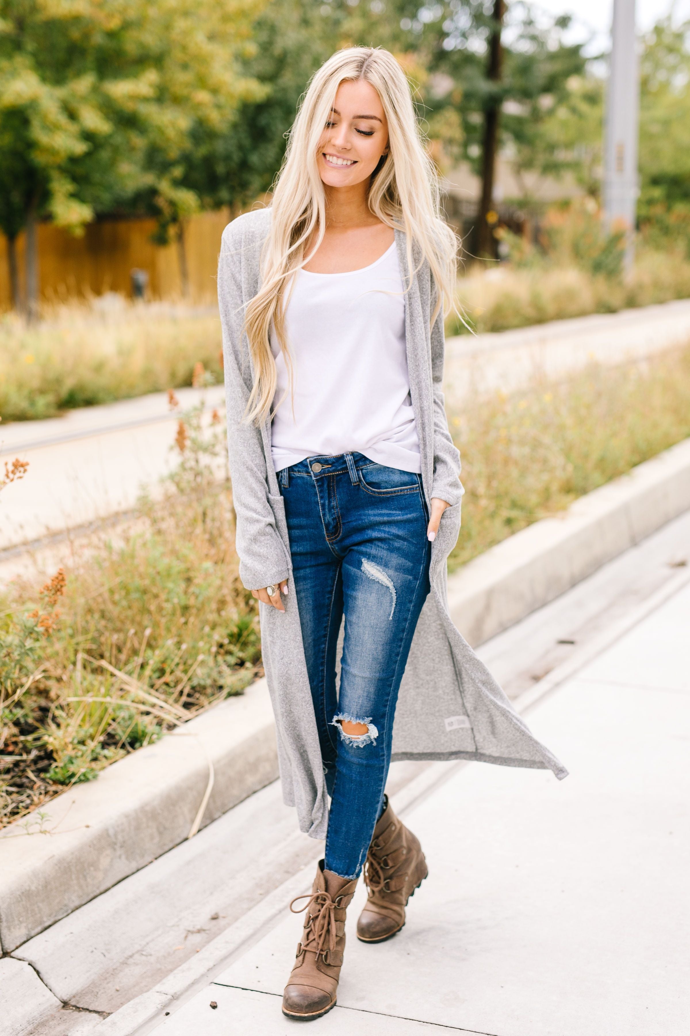 Farmer's Market Two-Tone Cardi In Gray