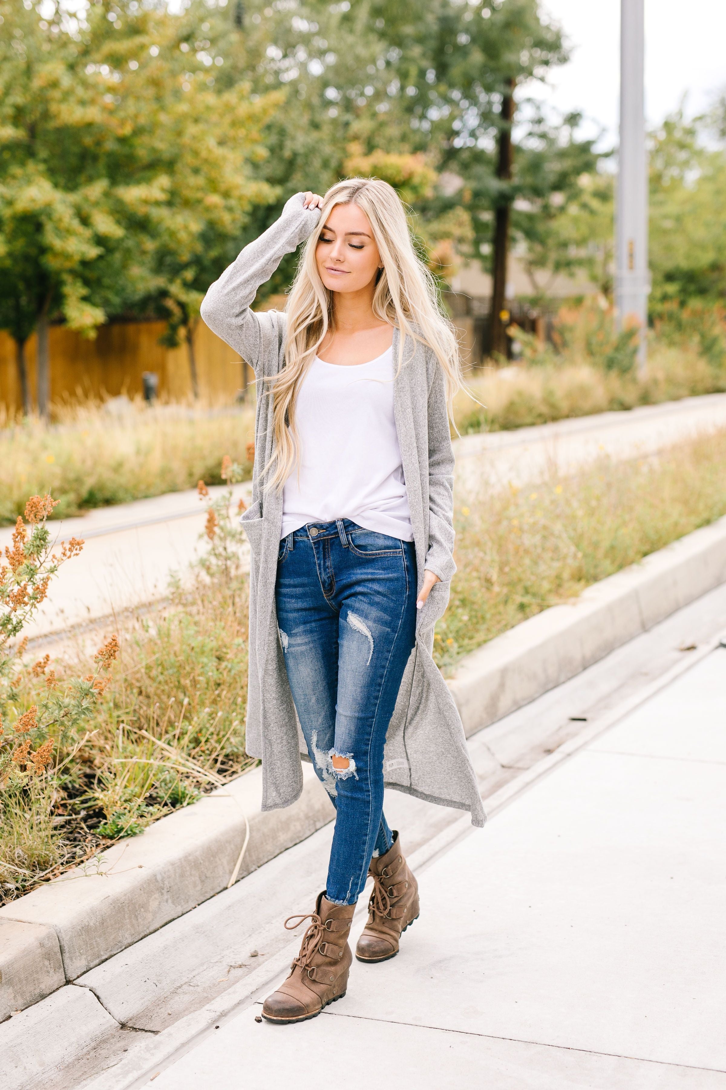 Farmer's Market Two-Tone Cardi In Gray