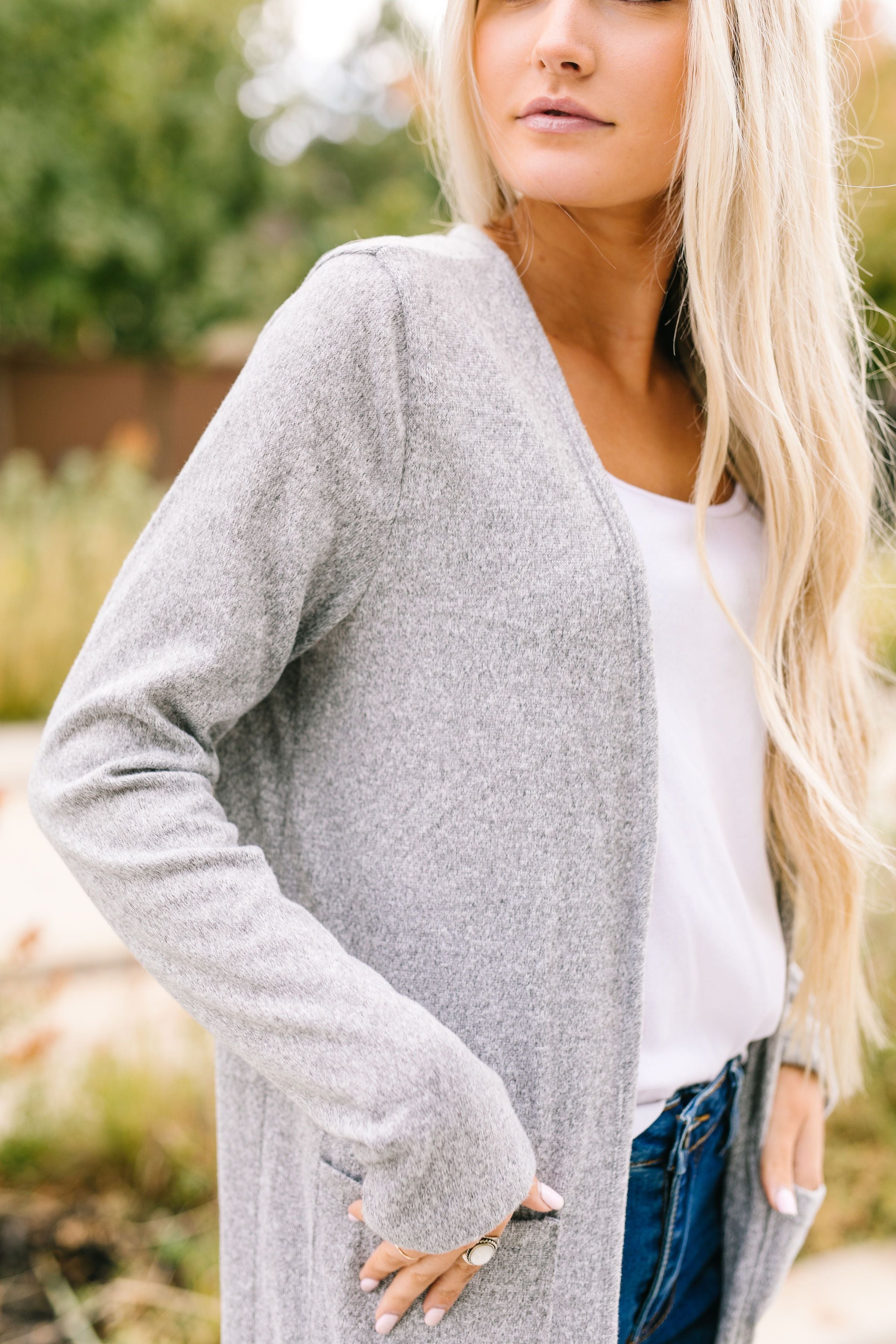 Farmer's Market Two-Tone Cardi In Gray