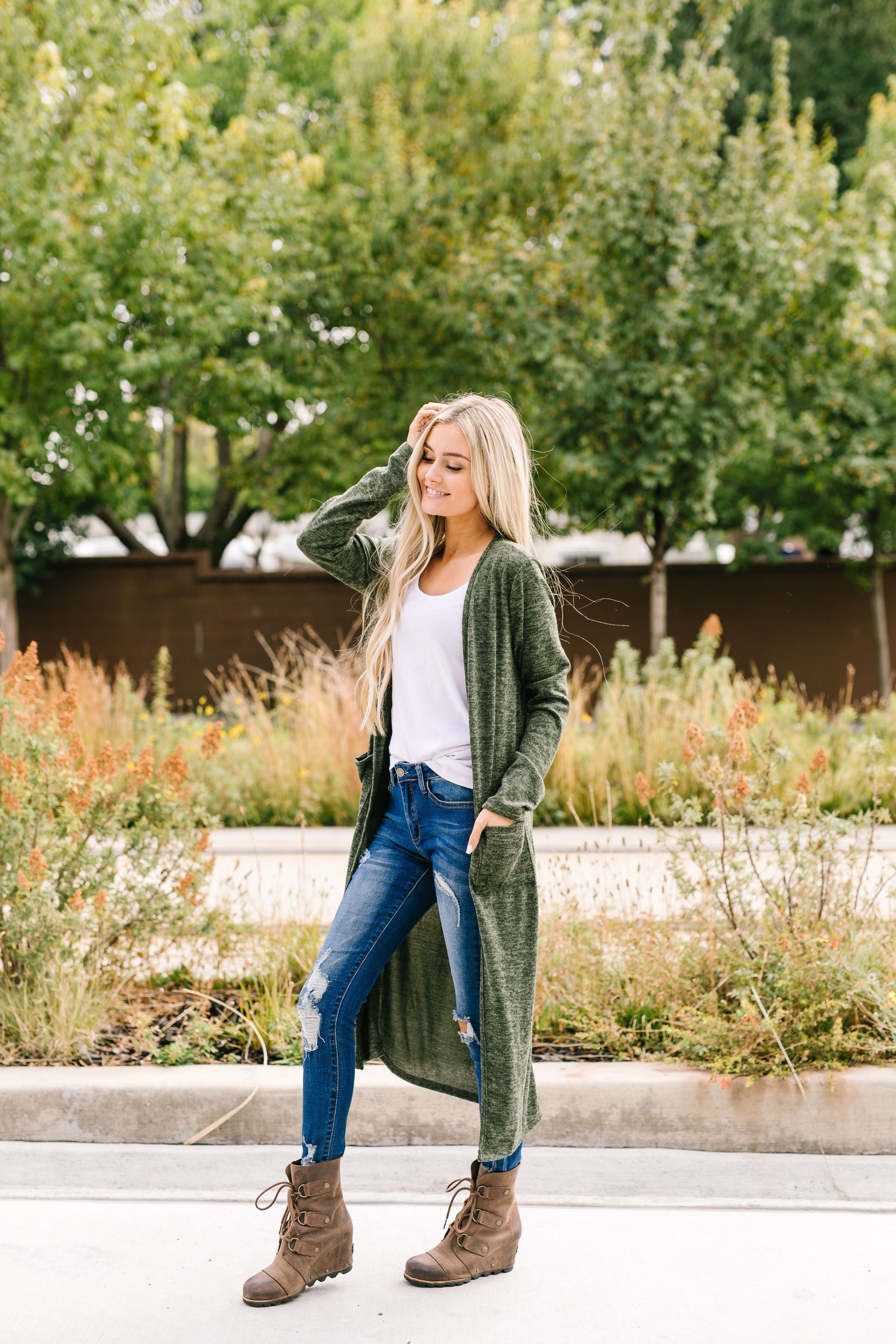 Farmer's Market Two-Tone Cardi In Olive