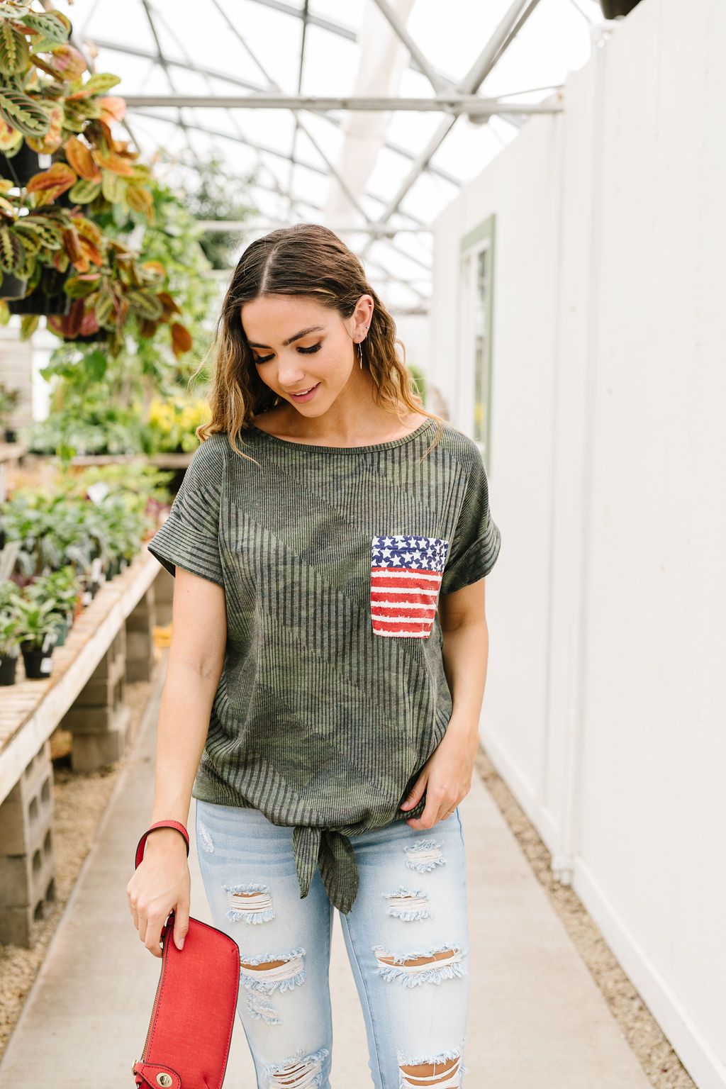 Flag Pocket Textured Camo Top