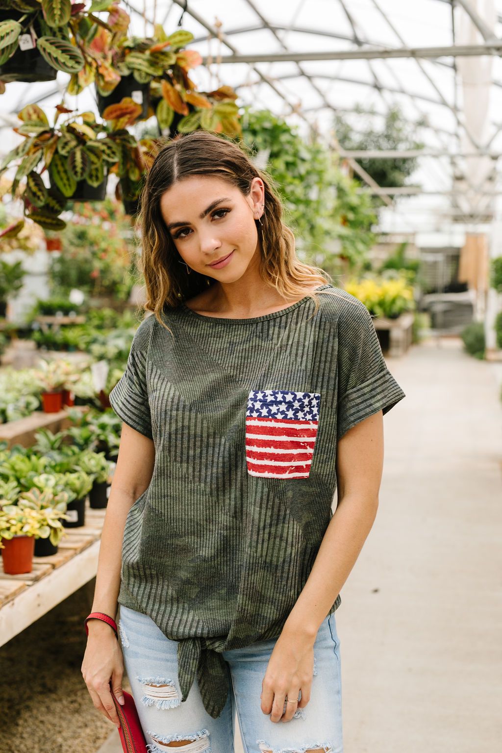 Flag Pocket Textured Camo Top
