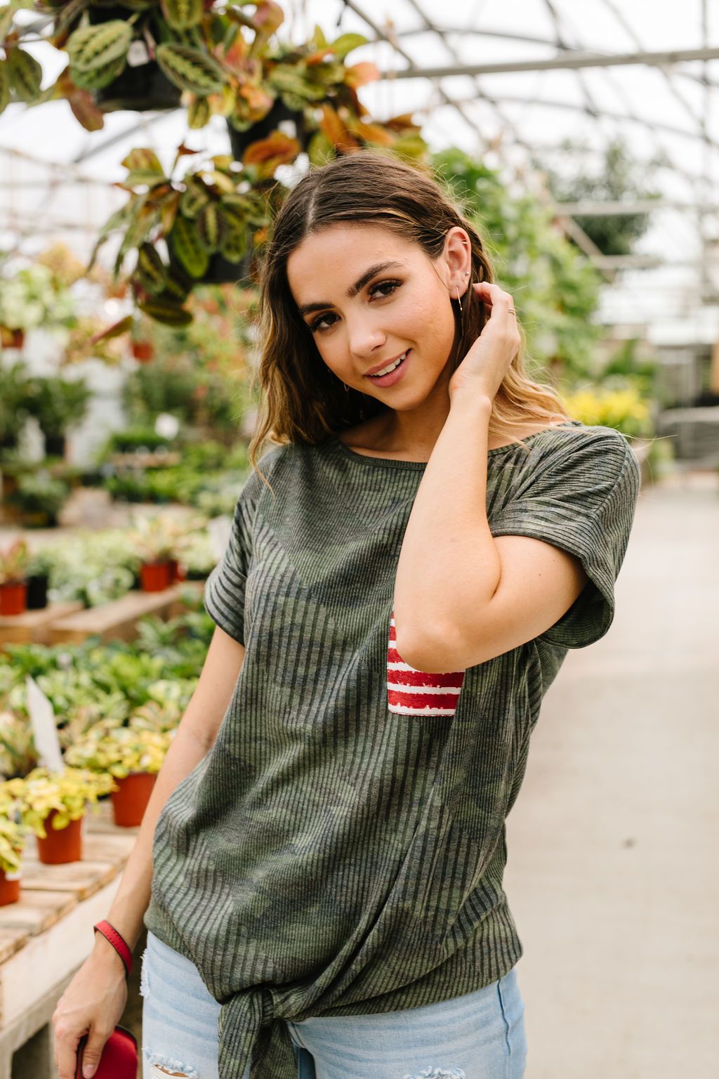 Flag Pocket Textured Camo Top