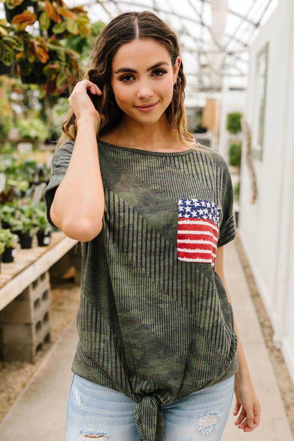 Flag Pocket Textured Camo Top