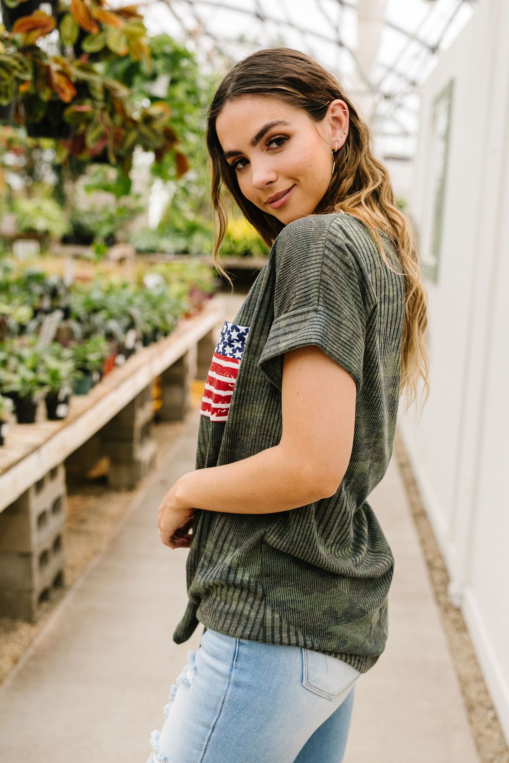 Flag Pocket Textured Camo Top