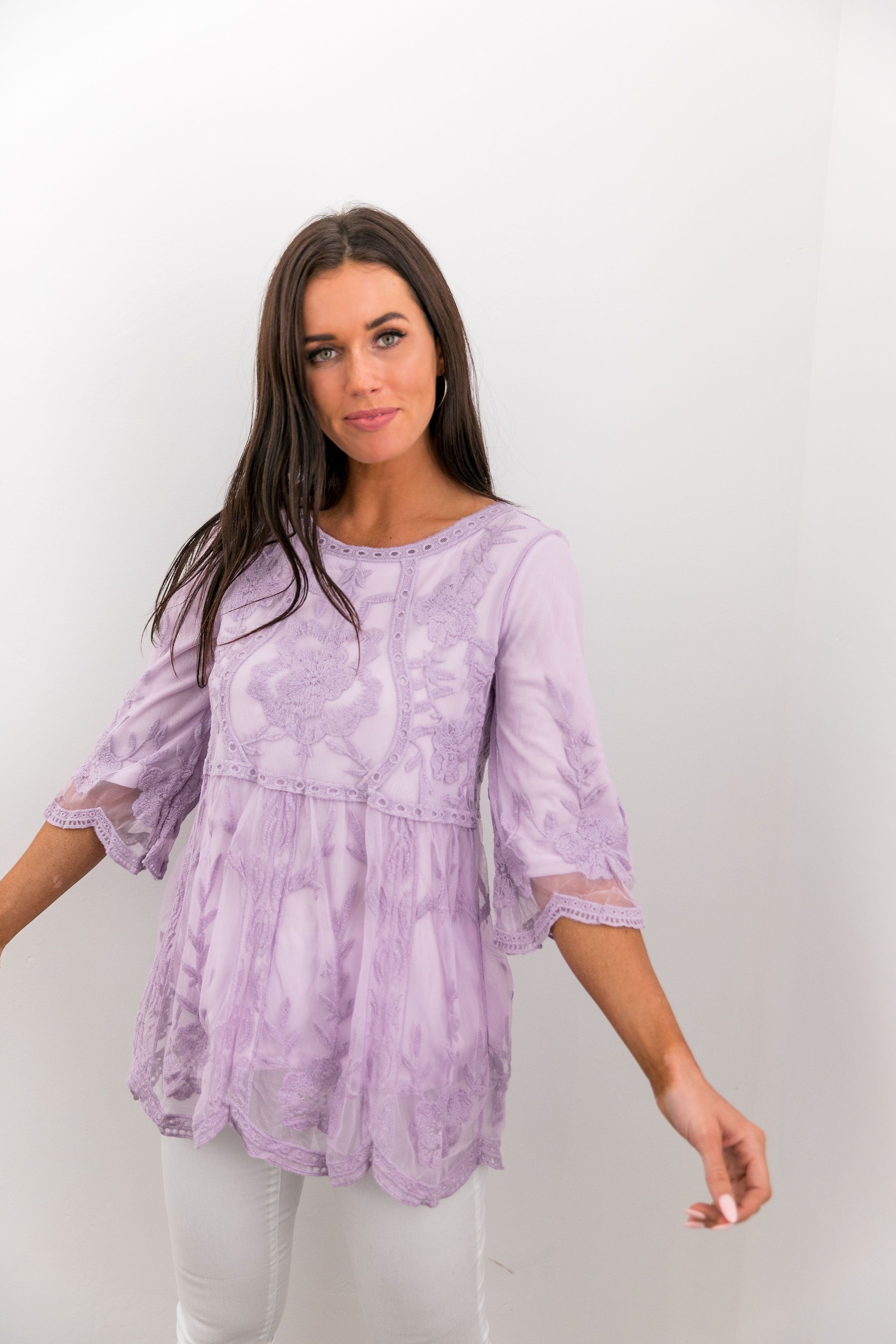 Flirty Lace Blouse In Lavender