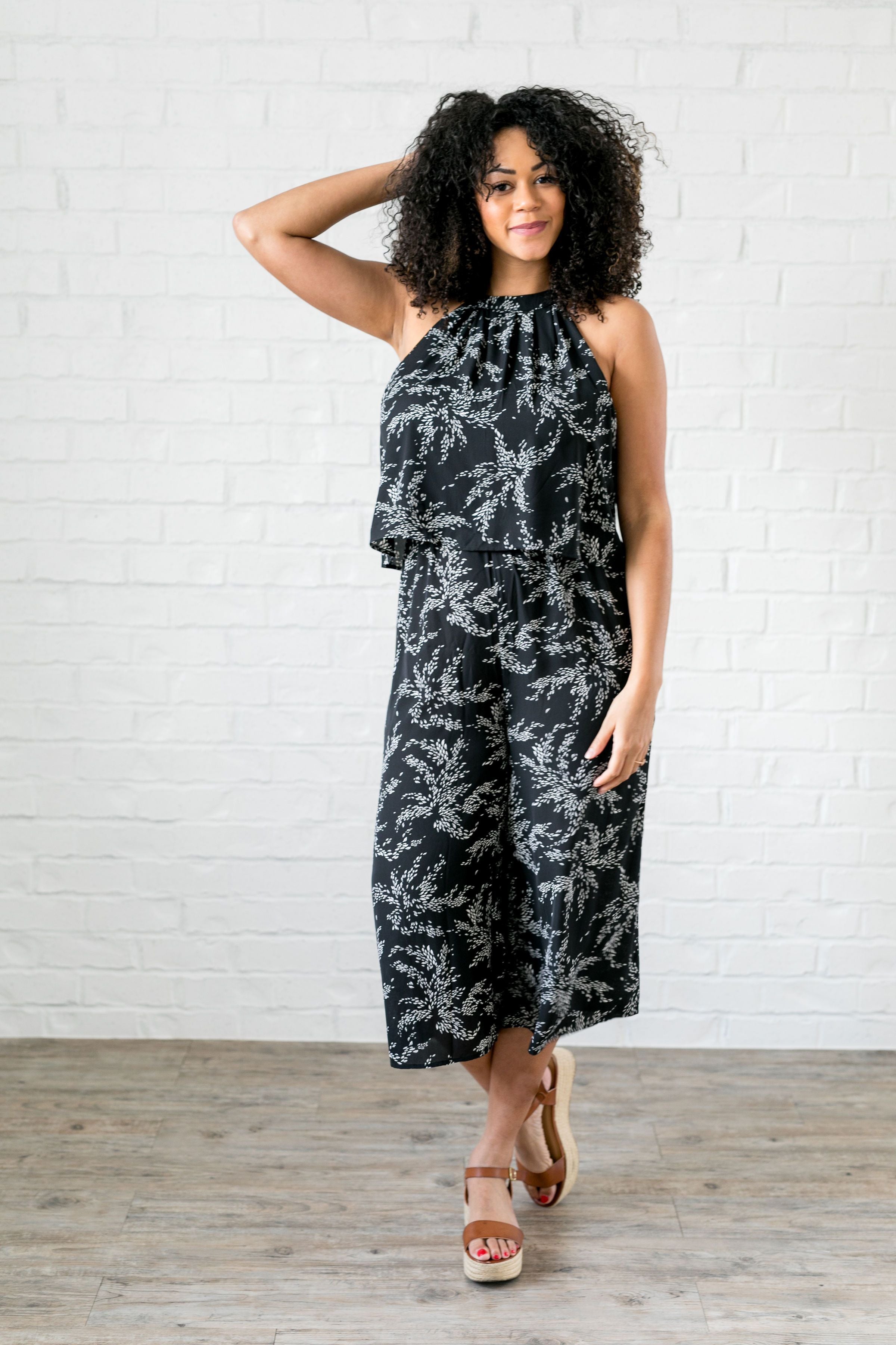 Floral Spray Black + White Jumpsuit - ALL SALES FINAL