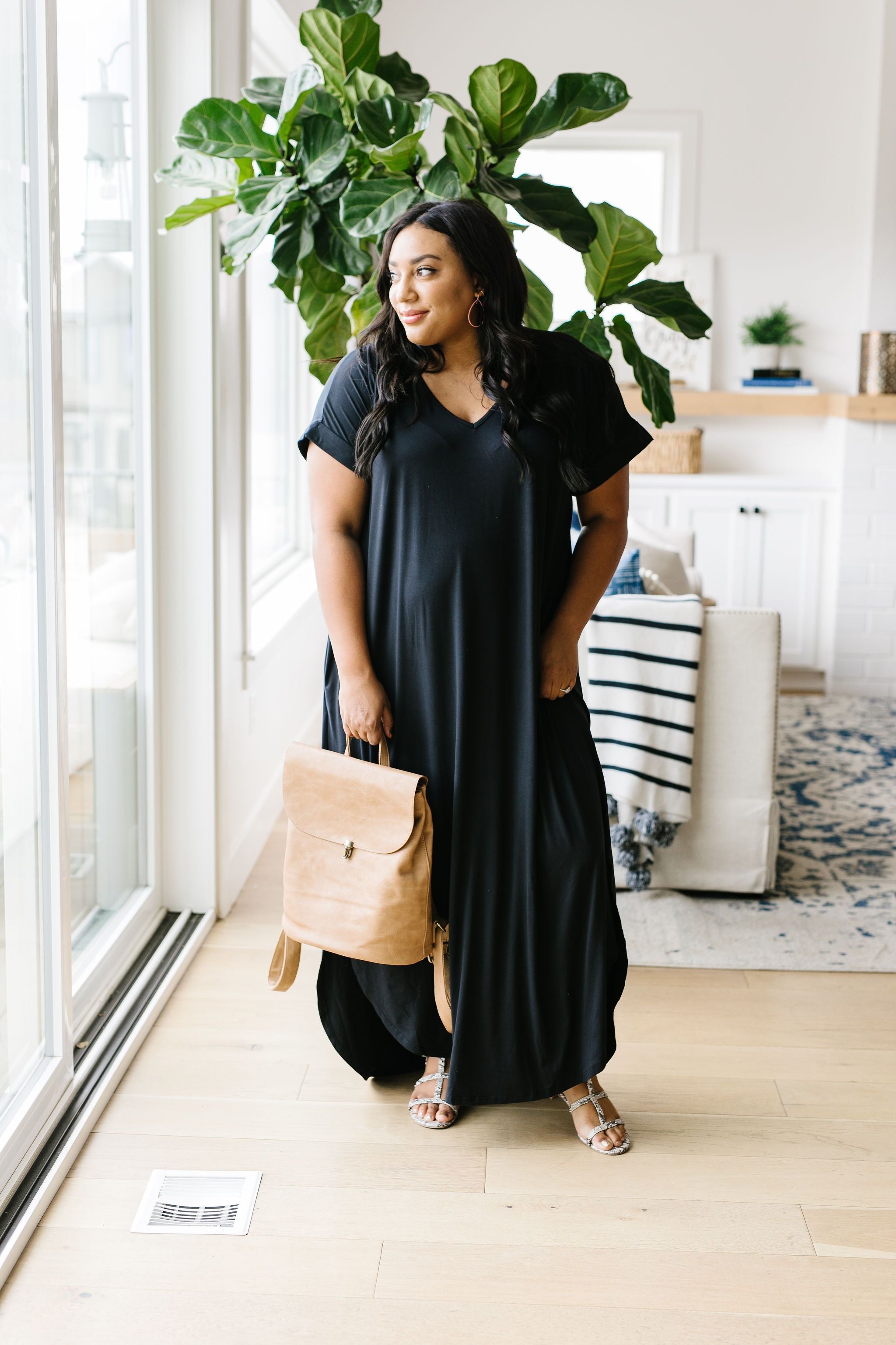 Free And Easy V-Neck Maxi Dress In Black