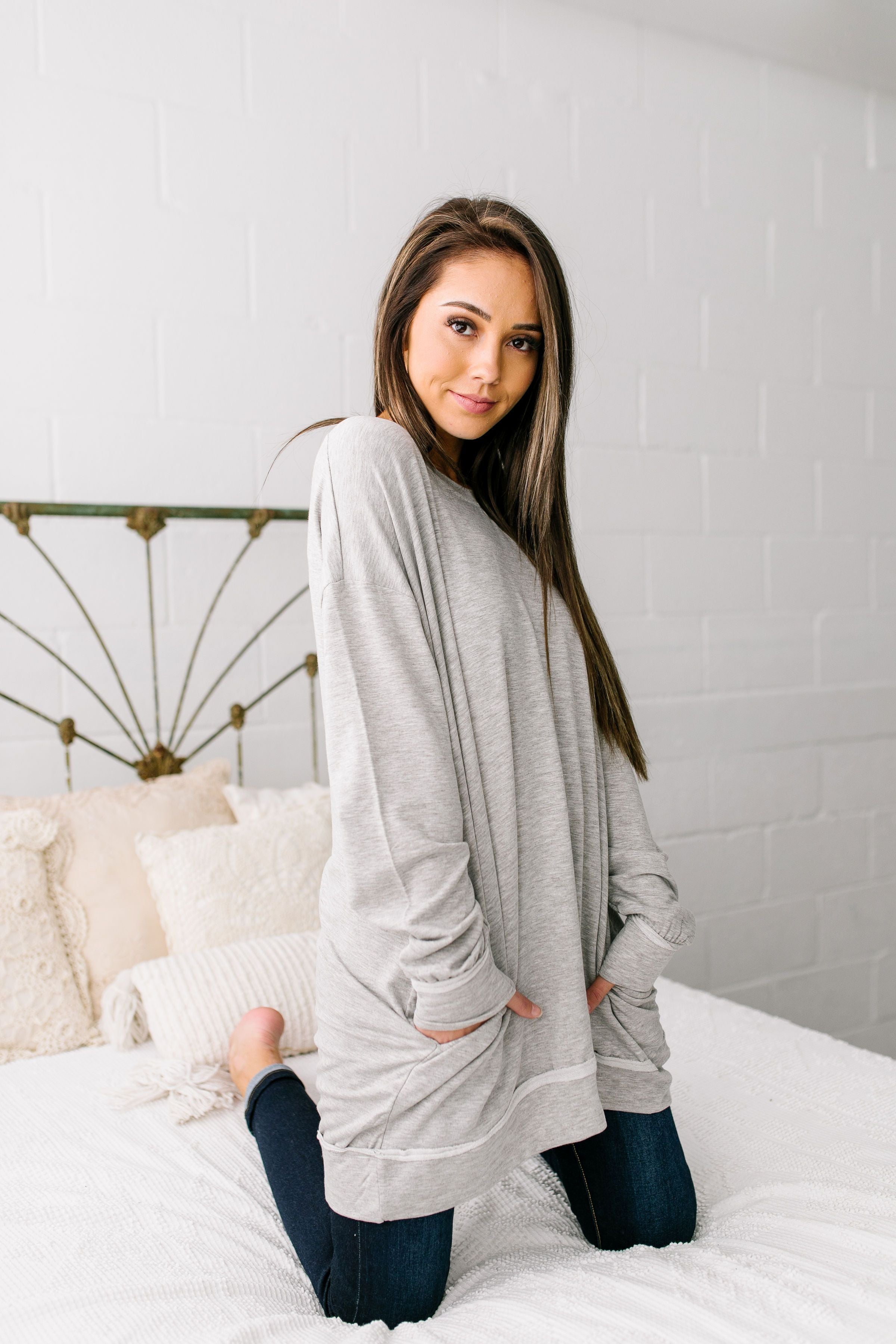 Free Fallin' Heather Gray Pocketed Sweatshirt