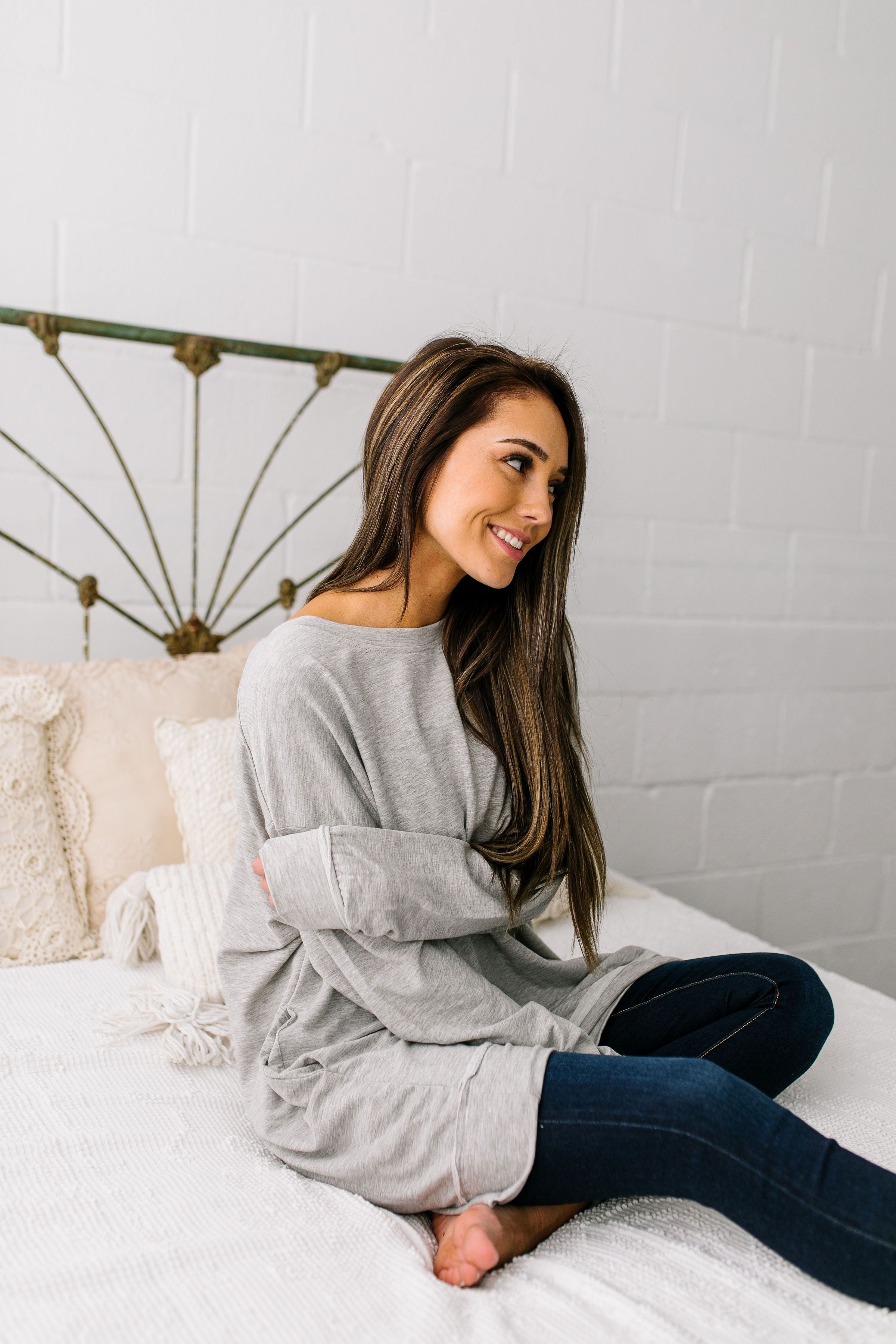 Free Fallin' Heather Gray Pocketed Sweatshirt