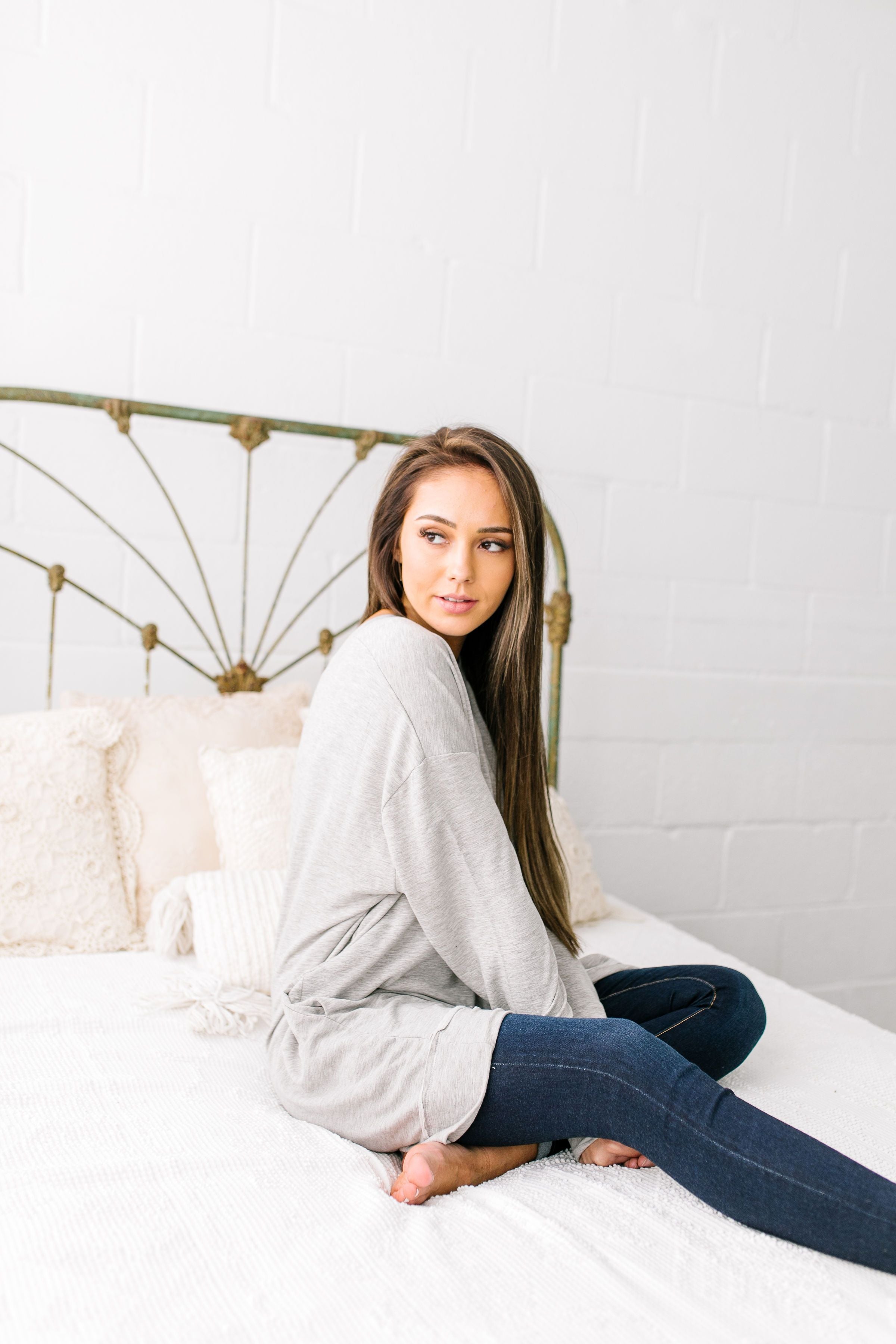 Free Fallin' Heather Gray Pocketed Sweatshirt
