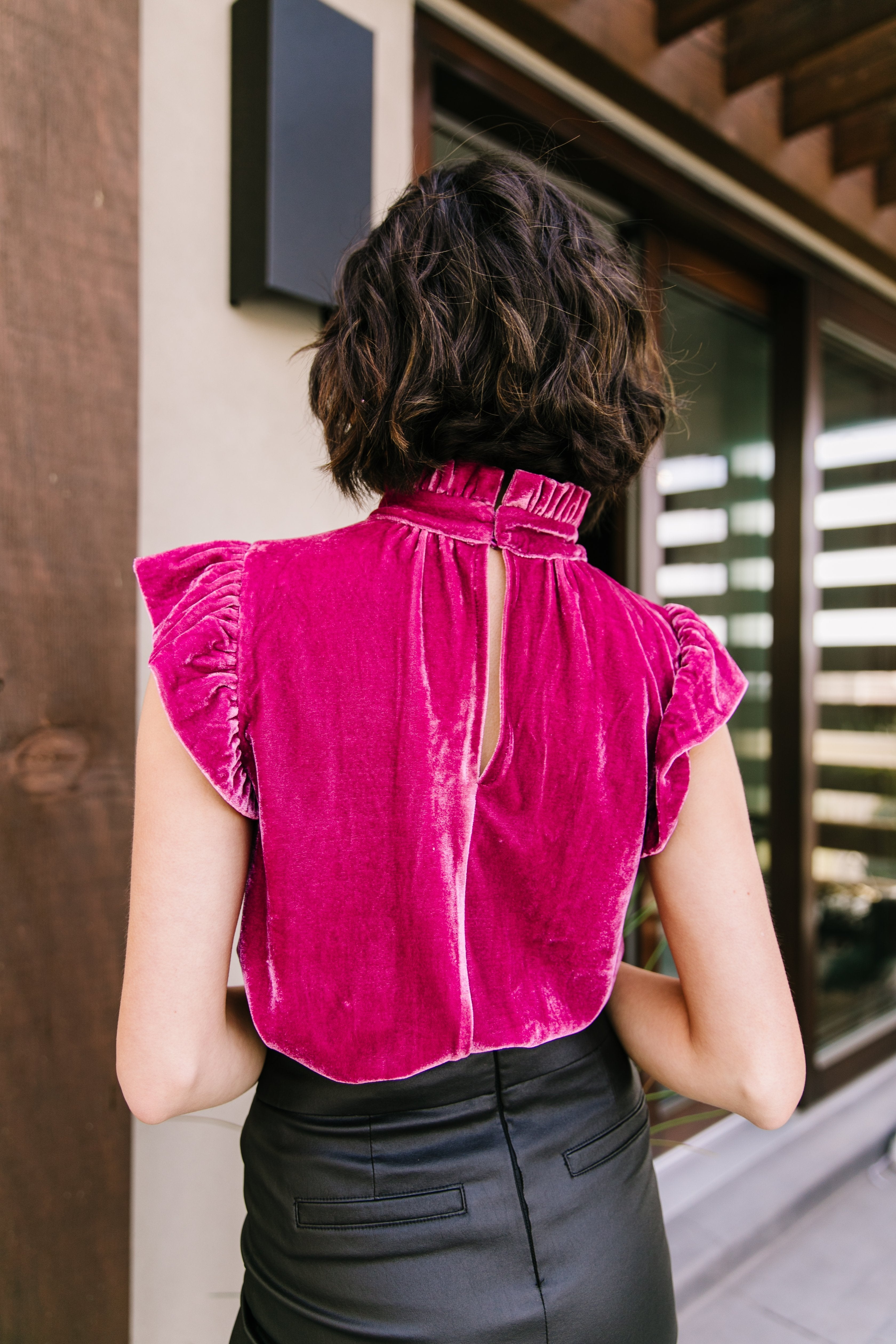Fuchsia Velvet Mock Neck Top