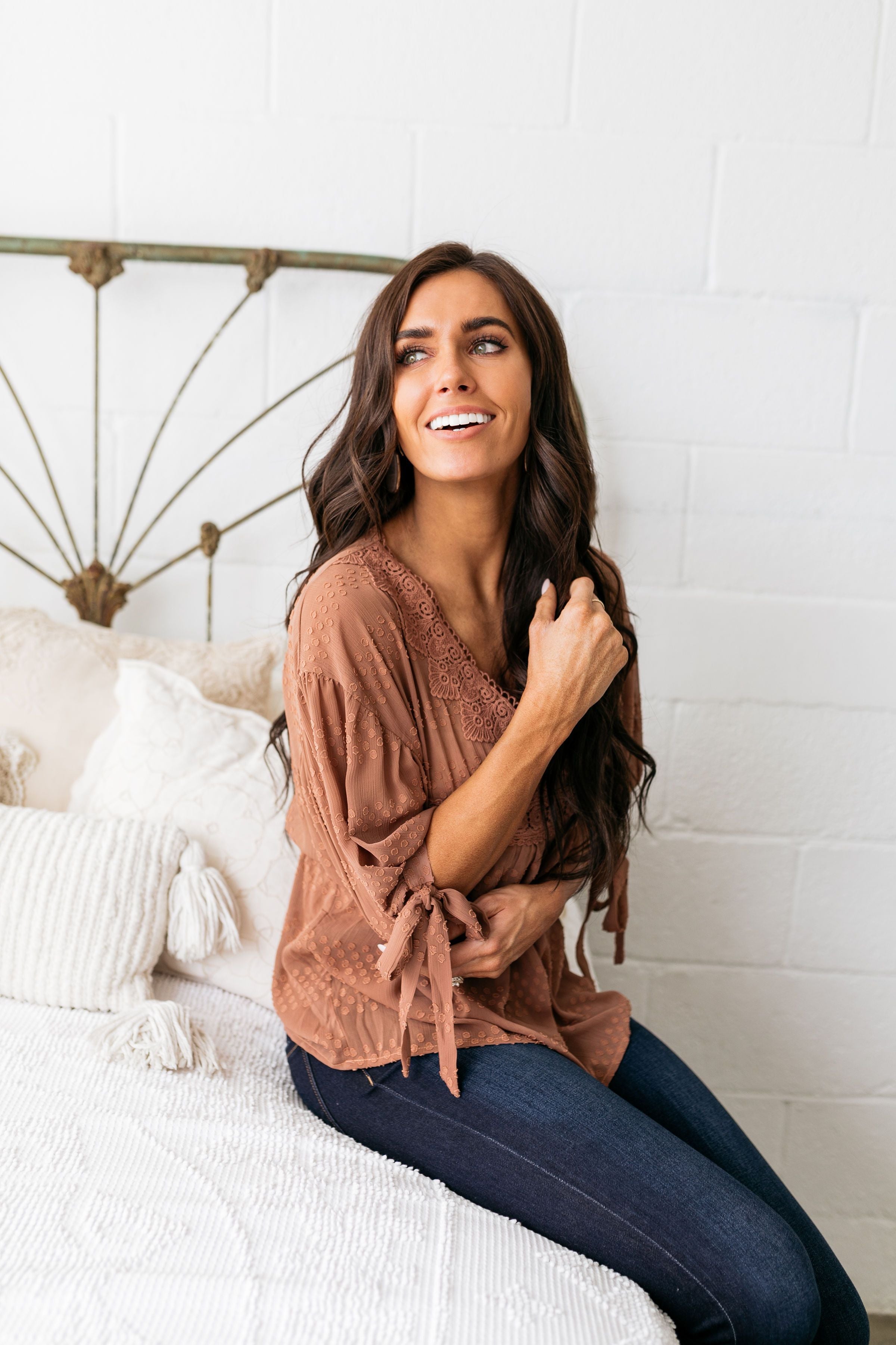 Gem Of Geneva Swiss Dot Blouse In Cocoa - ALL SALES FINAL