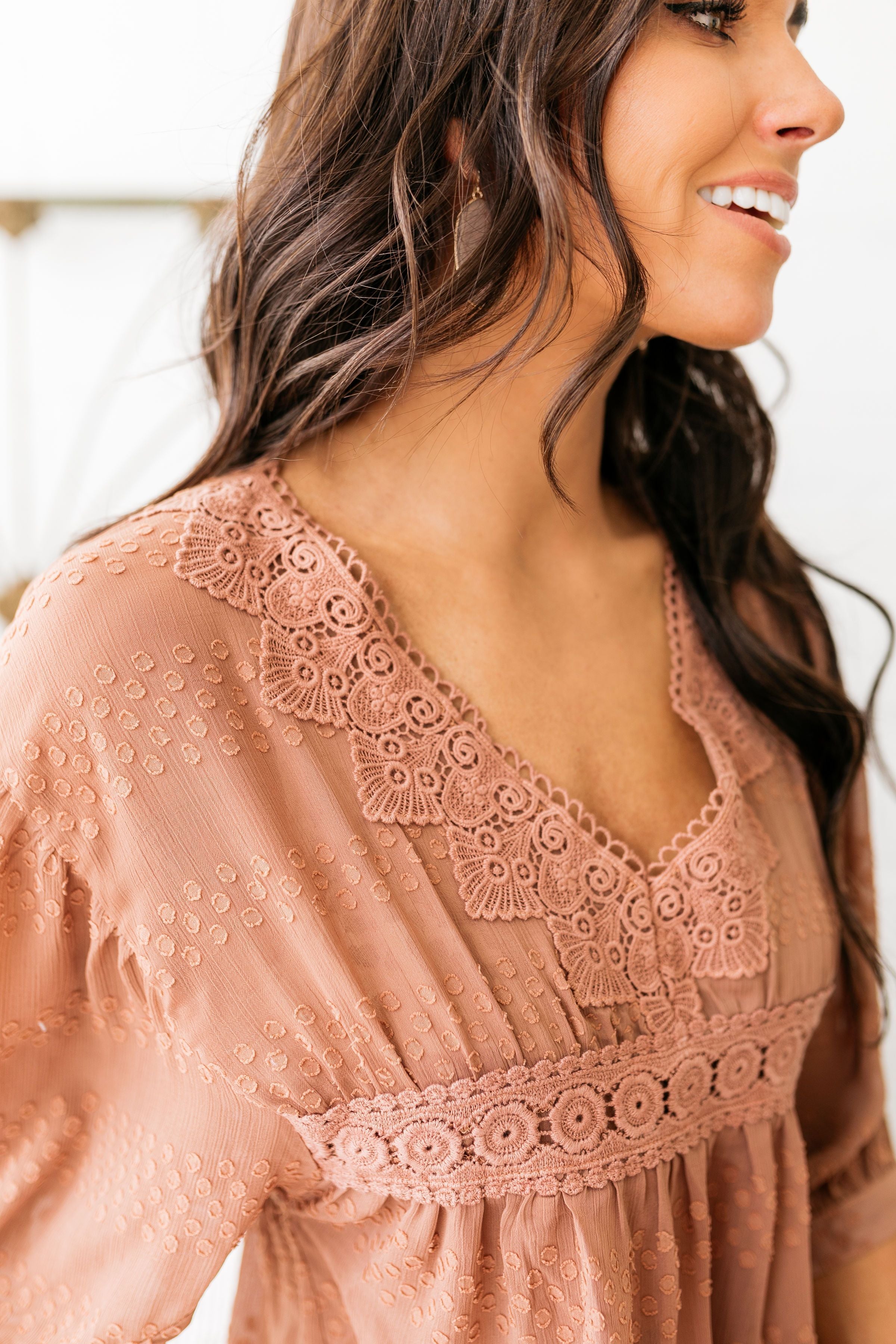 Gem Of Geneva Swiss Dot Blouse In Cocoa - ALL SALES FINAL